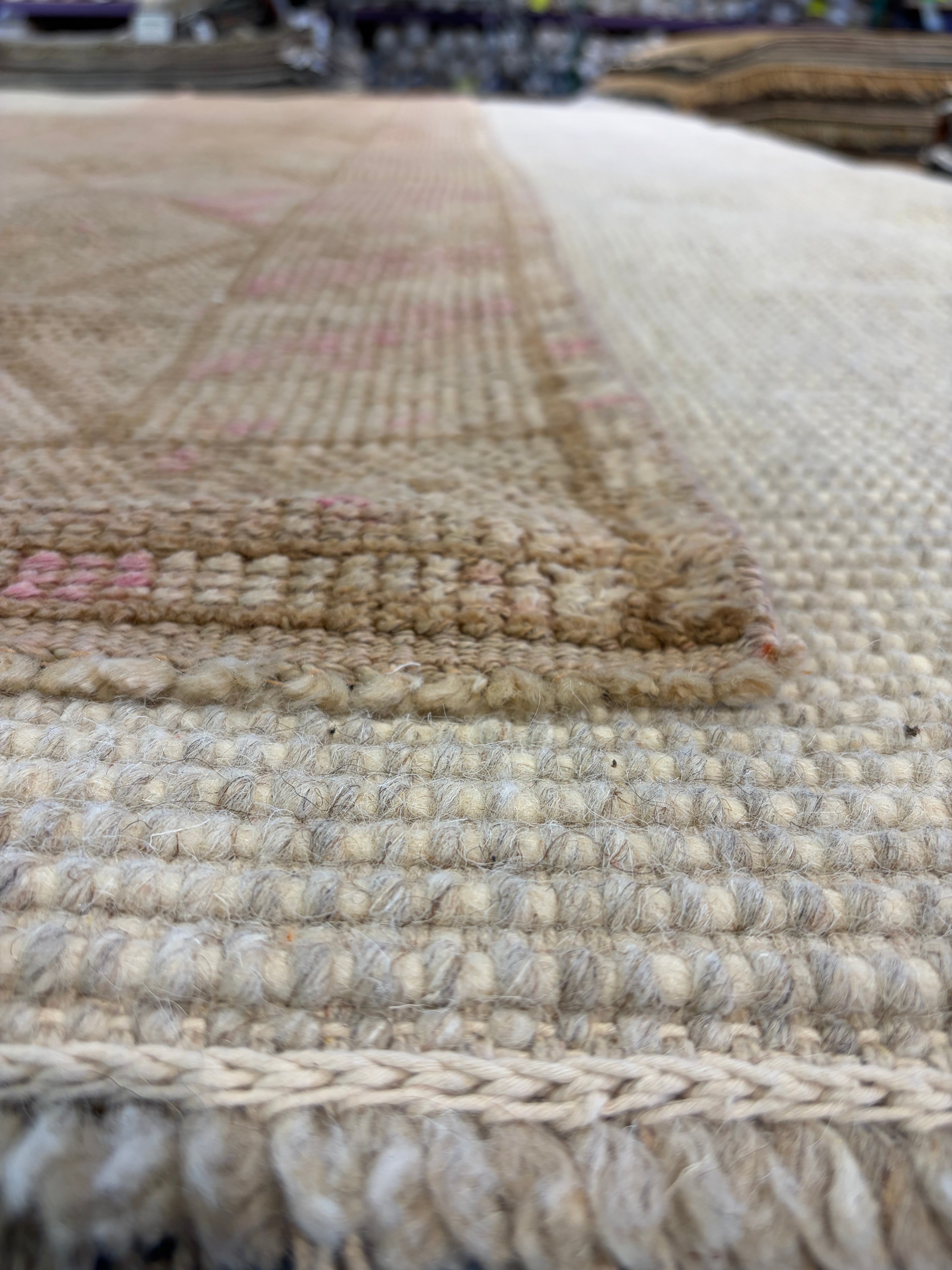Abbie Roger 2.10x10.8 Pink Hand-Knotted Vintage Turkish Oushak Runner