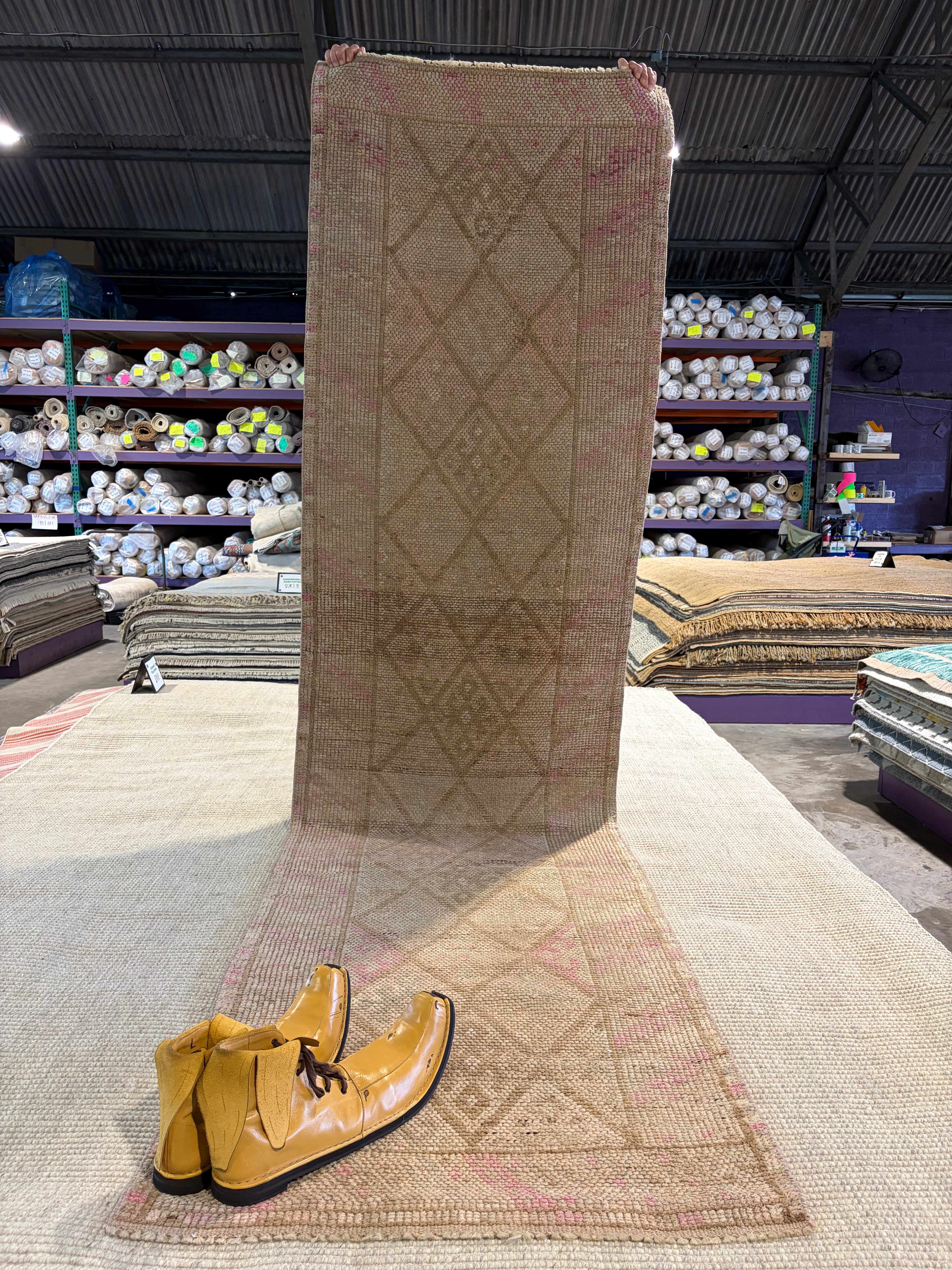 Abbie Roger 2.10x10.8 Pink Hand-Knotted Vintage Turkish Oushak Runner