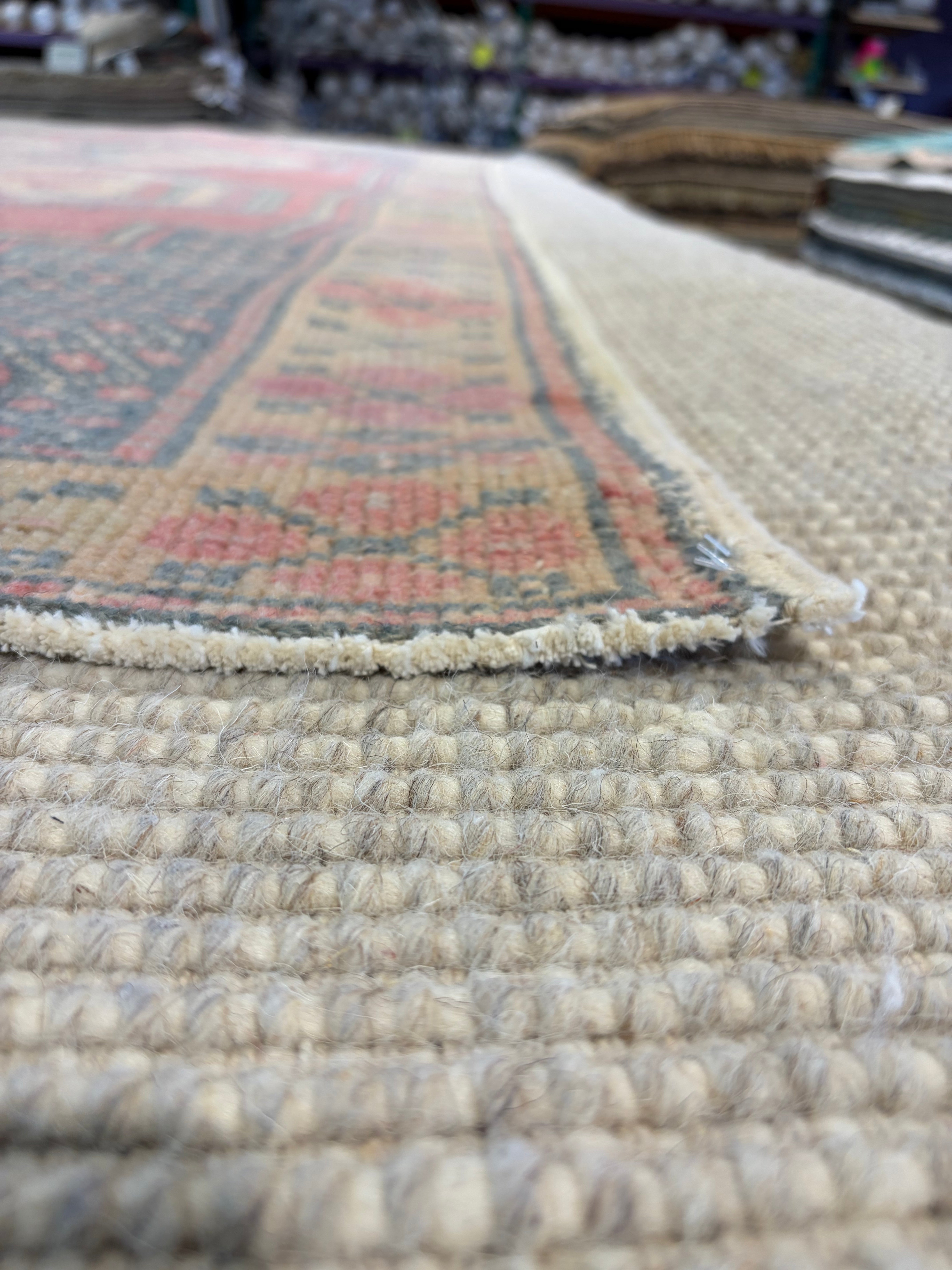 Martha Ken 4.3x8.7 Pink Hand-Knotted Vintage Turkish Oushak