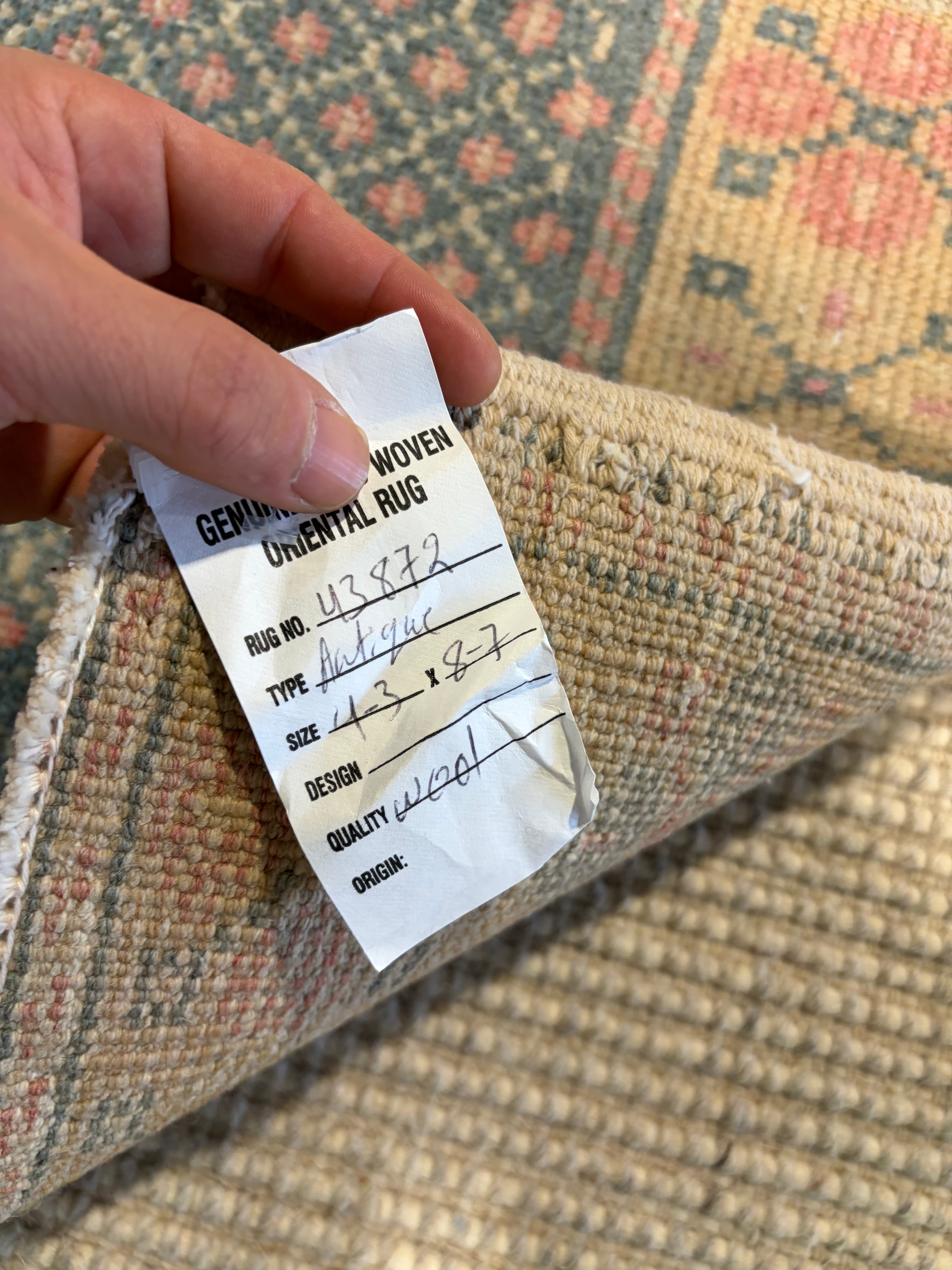 Martha Ken 4.3x8.7 Pink Hand-Knotted Vintage Turkish Oushak