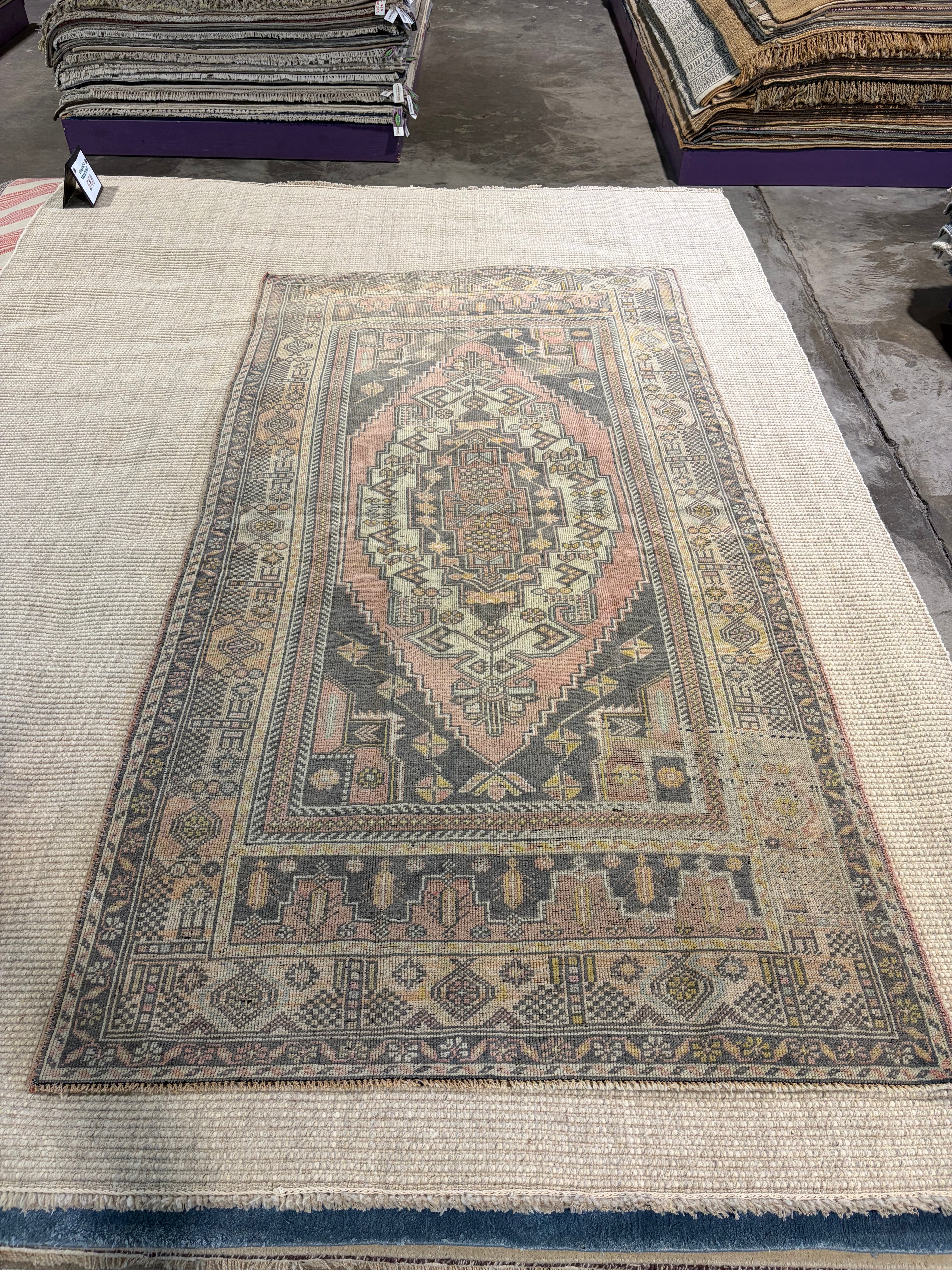 Octavia Burt 4.2x8.2 Pink Hand-Knotted Vintage Turkish Oushak