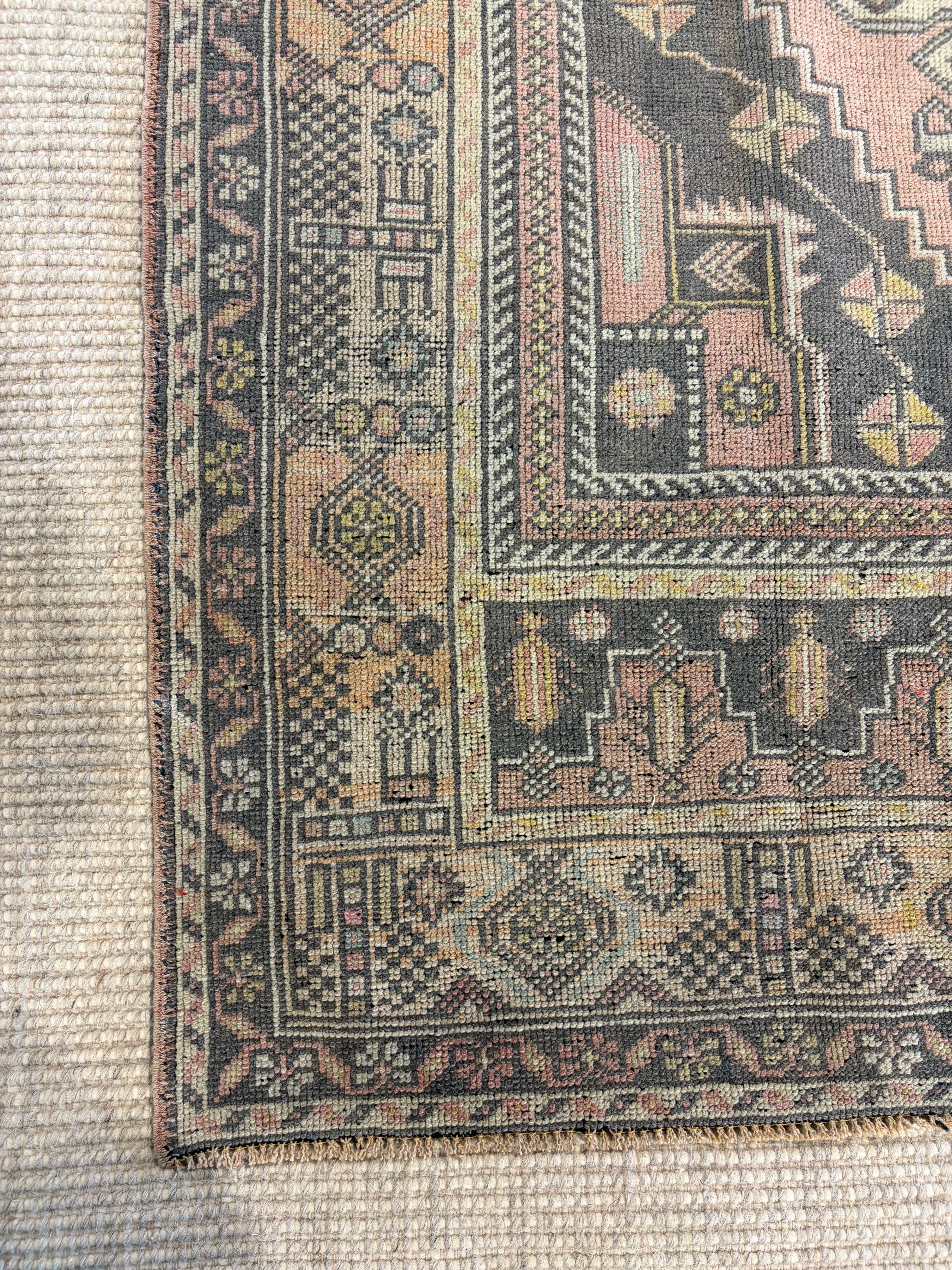 Octavia Burt 4.2x8.2 Pink Hand-Knotted Vintage Turkish Oushak