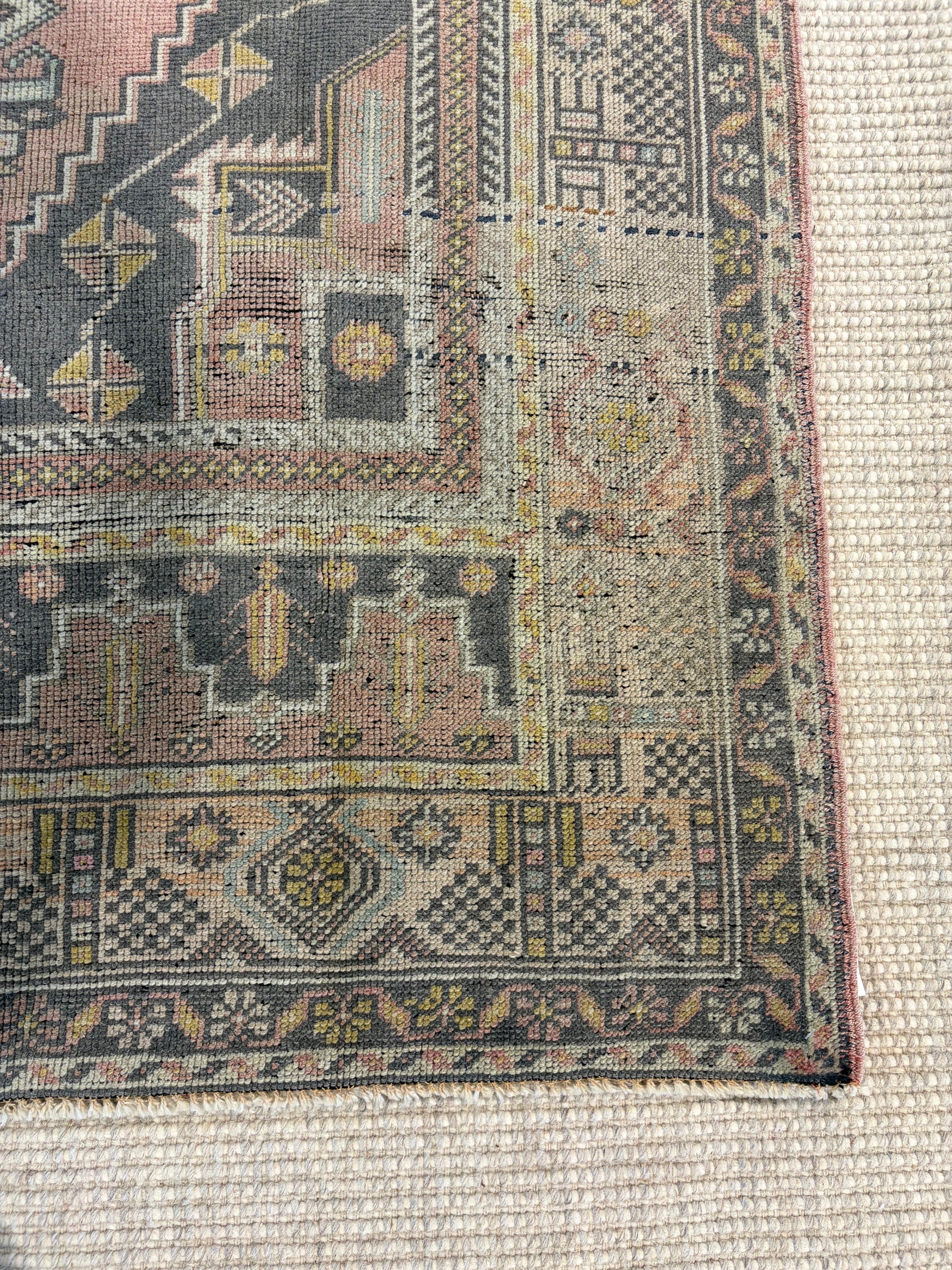 Octavia Burt 4.2x8.2 Pink Hand-Knotted Vintage Turkish Oushak