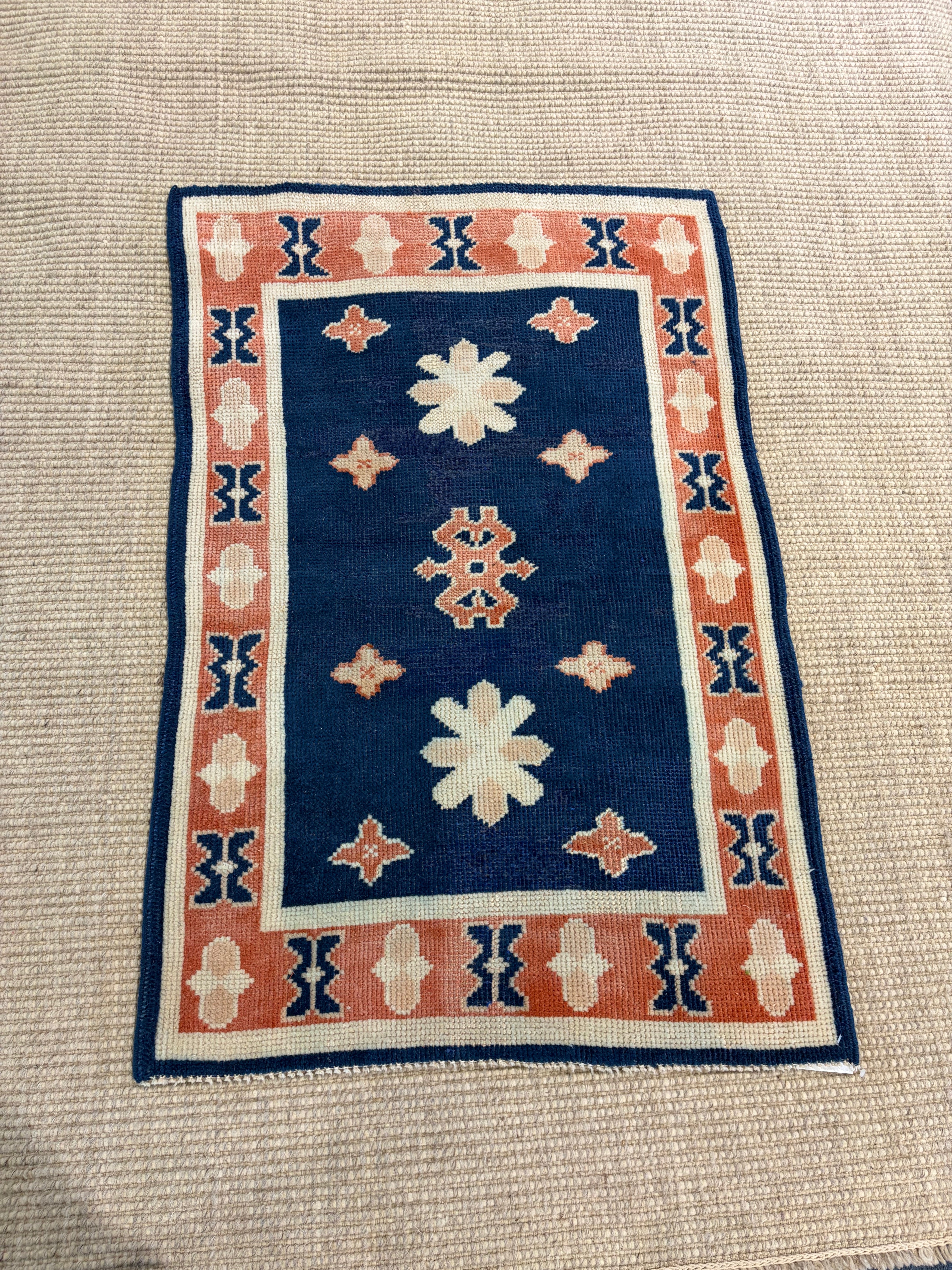 Becky Billard 2.7x4 Blue Hand-Knotted Vintage Turkish Oushak