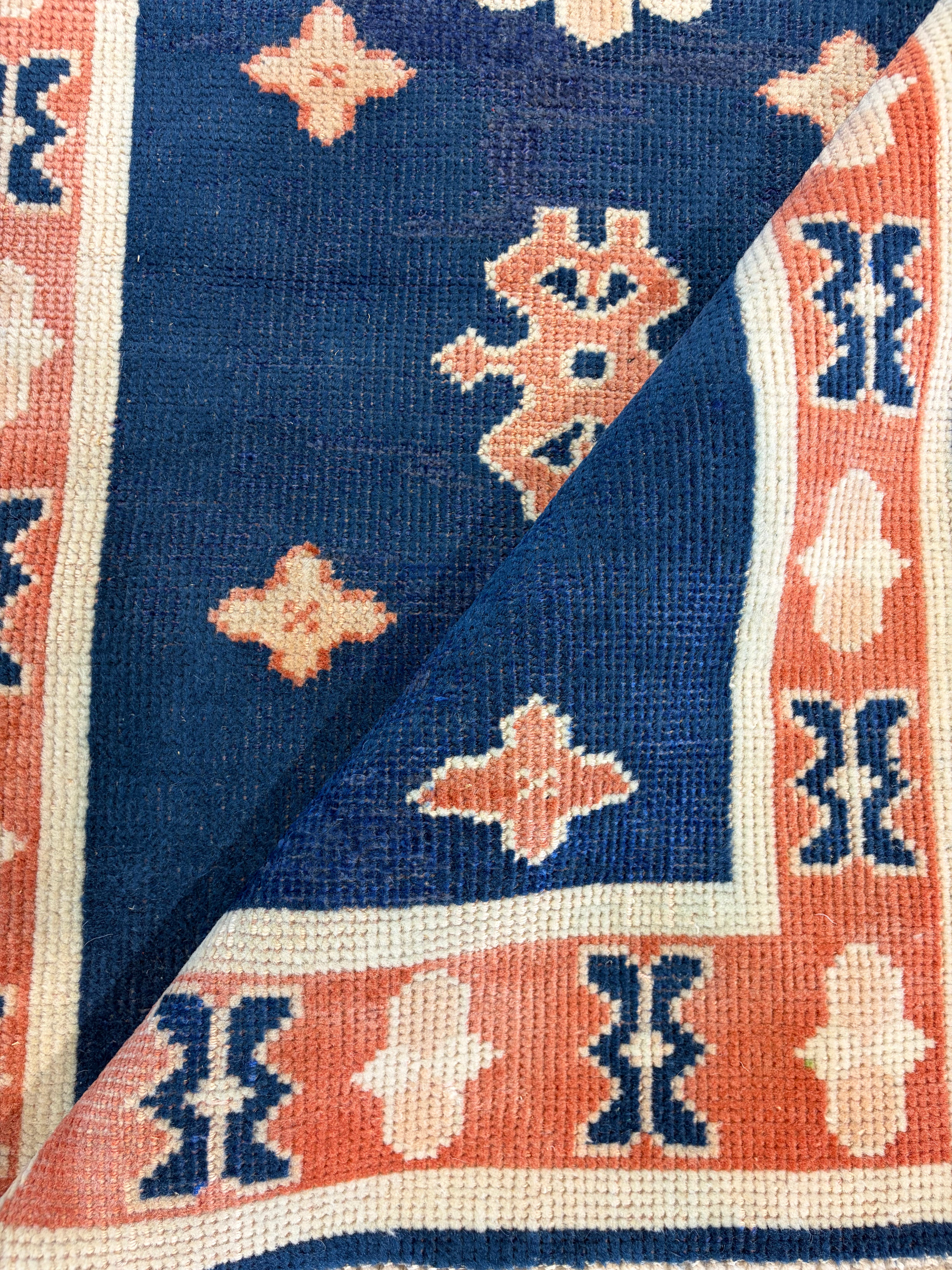 Becky Billard 2.7x4 Blue Hand-Knotted Vintage Turkish Oushak
