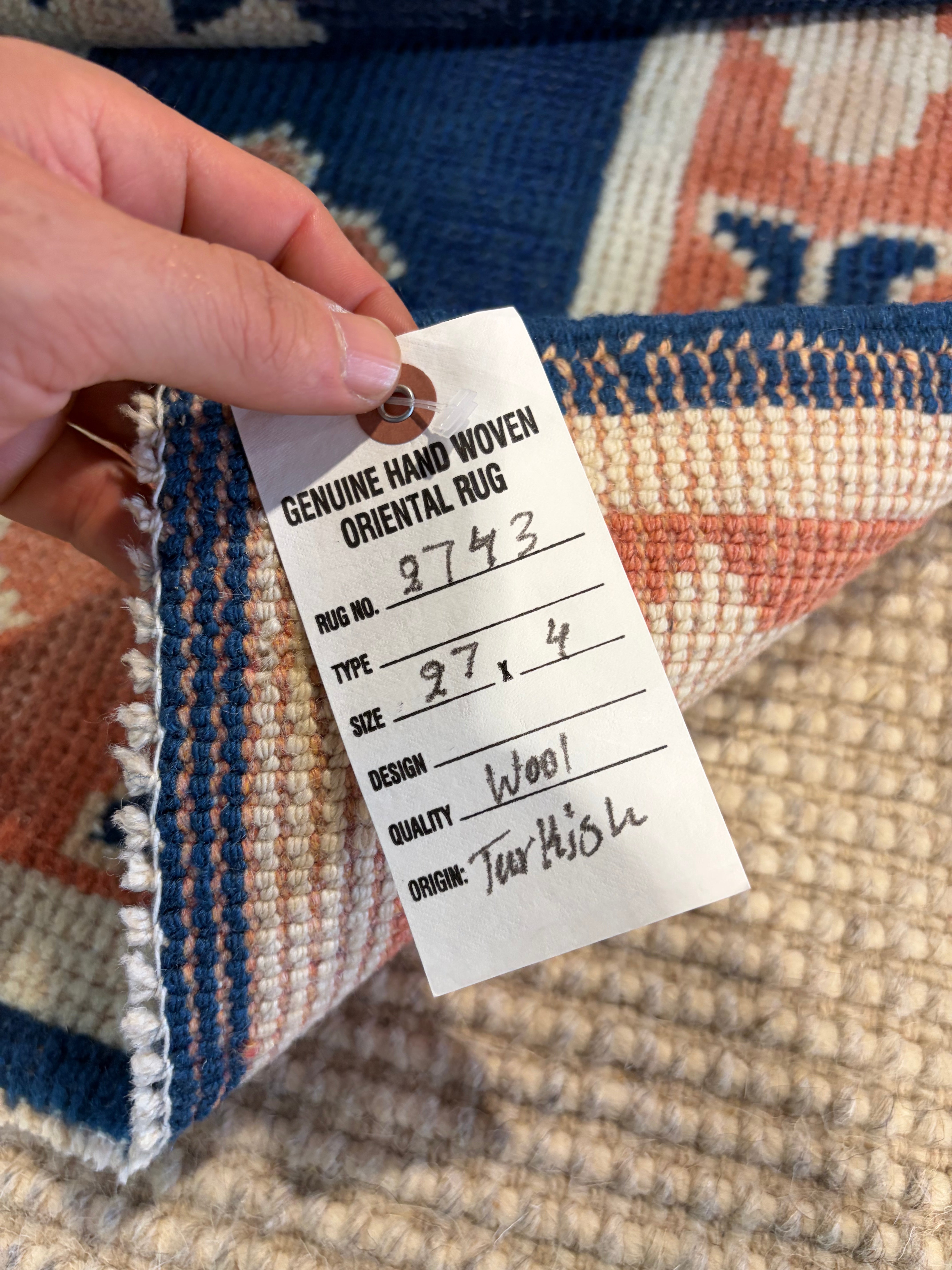 Becky Billard 2.7x4 Blue Hand-Knotted Vintage Turkish Oushak