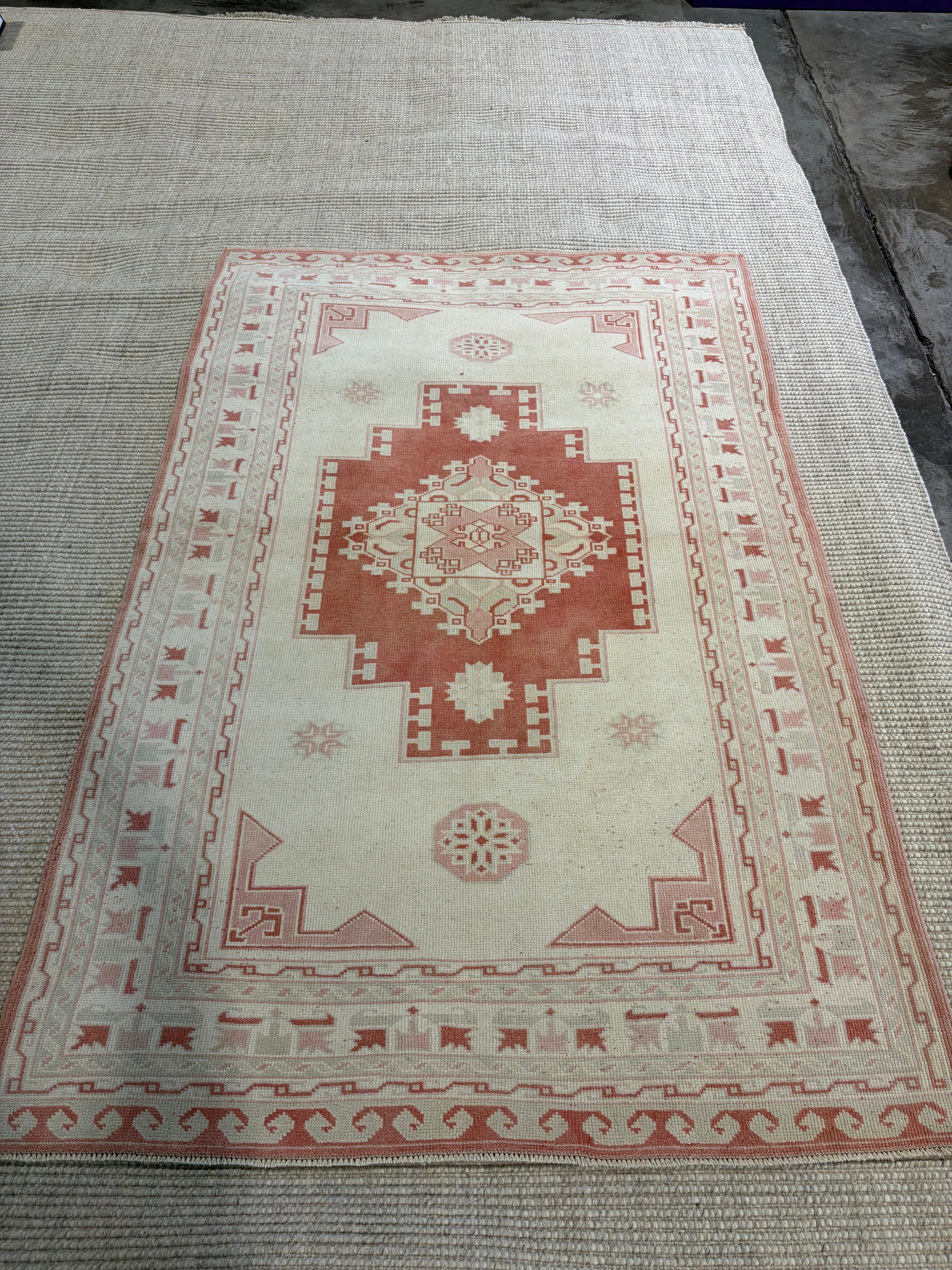 Rosa Milan 4x6 Red Hand-Knotted Vintage Turkish Oushak