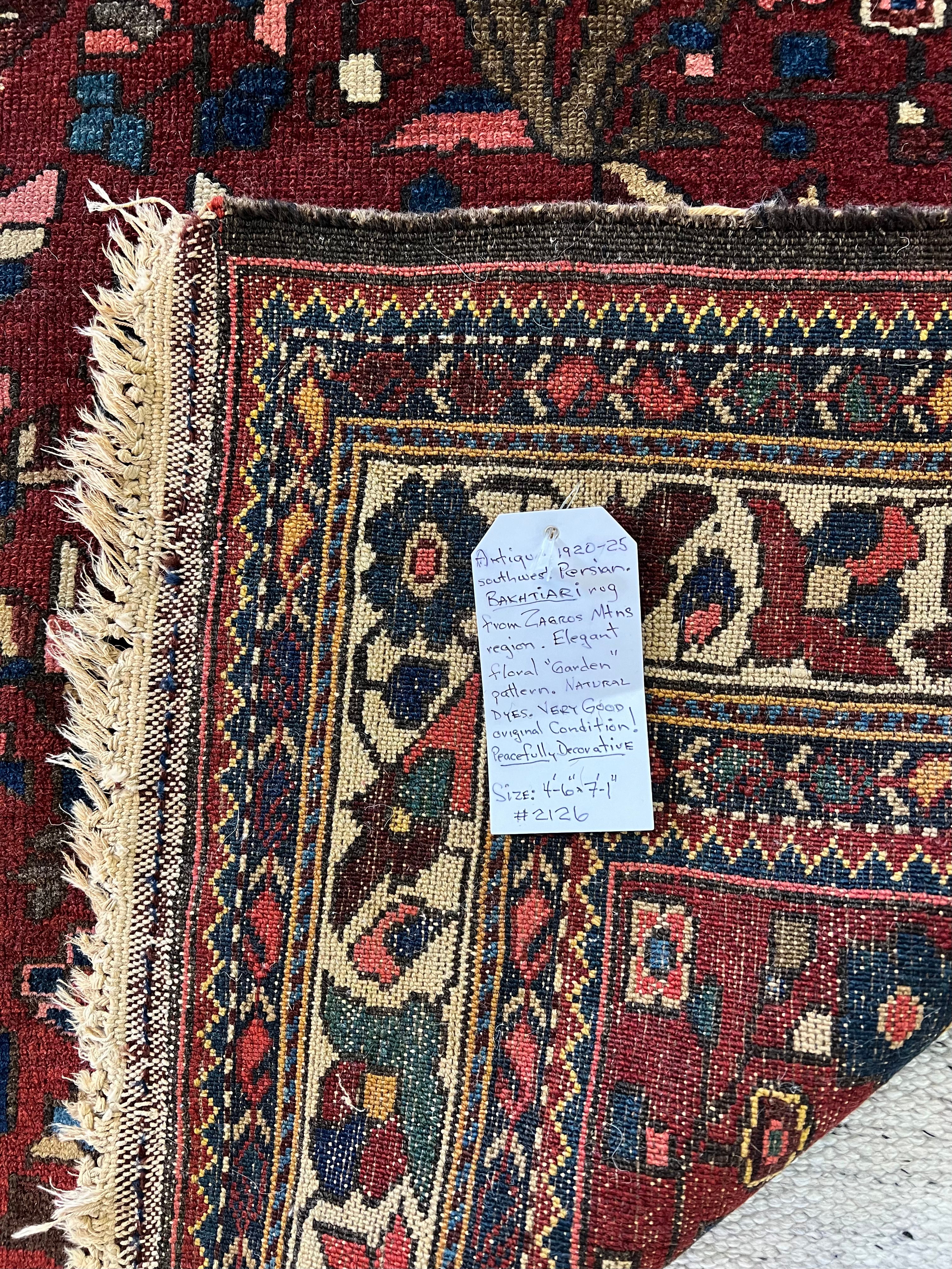 Fine Antique 4.6x7.1 Southwest Persian Bakhtiari Rug Red and Blue