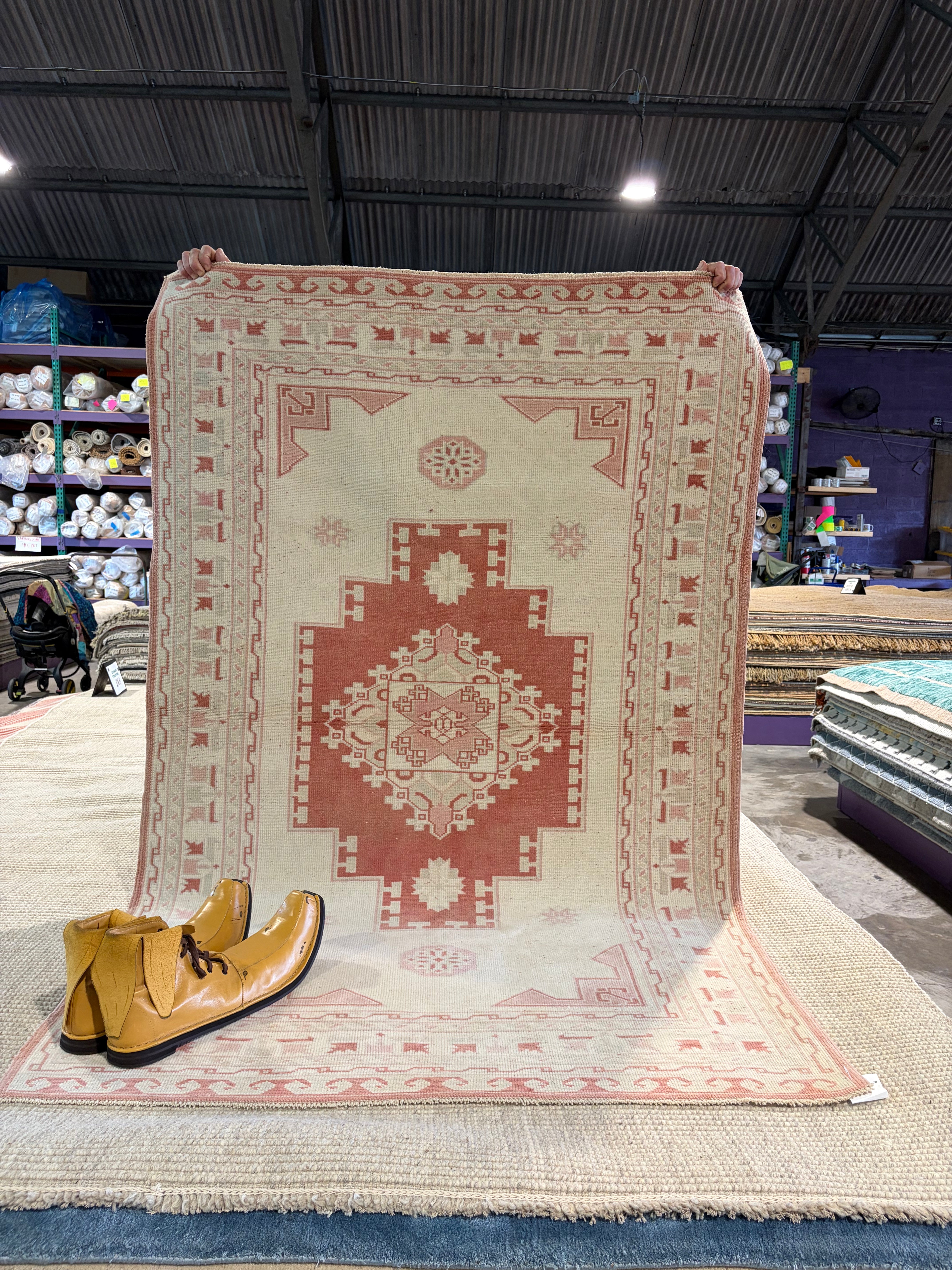 Rosa Milan 4x6 Red Hand-Knotted Vintage Turkish Oushak