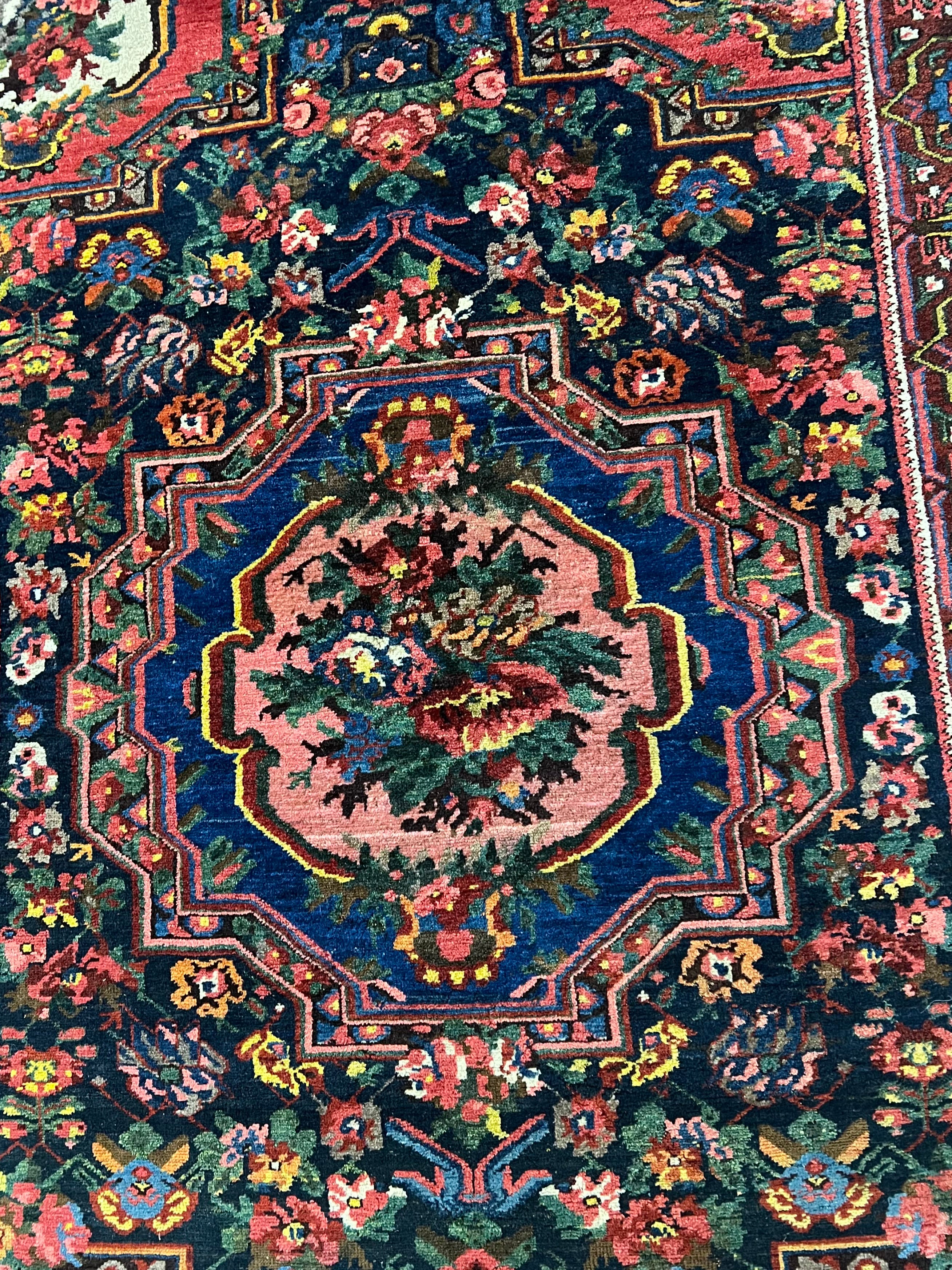 Antique 5.6x7.8 Southwest Persian Bakhtiari Rug Red, Pink, and Blue