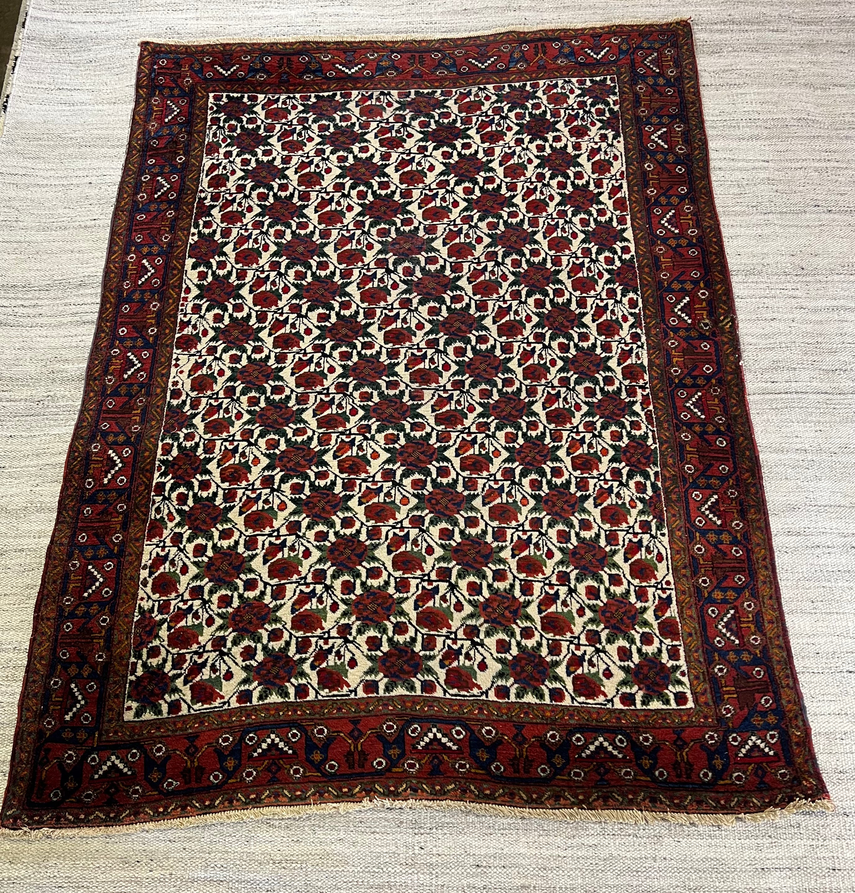 Antique Afshar 5.0x6.8 Southeast Persia Rug Red and Green