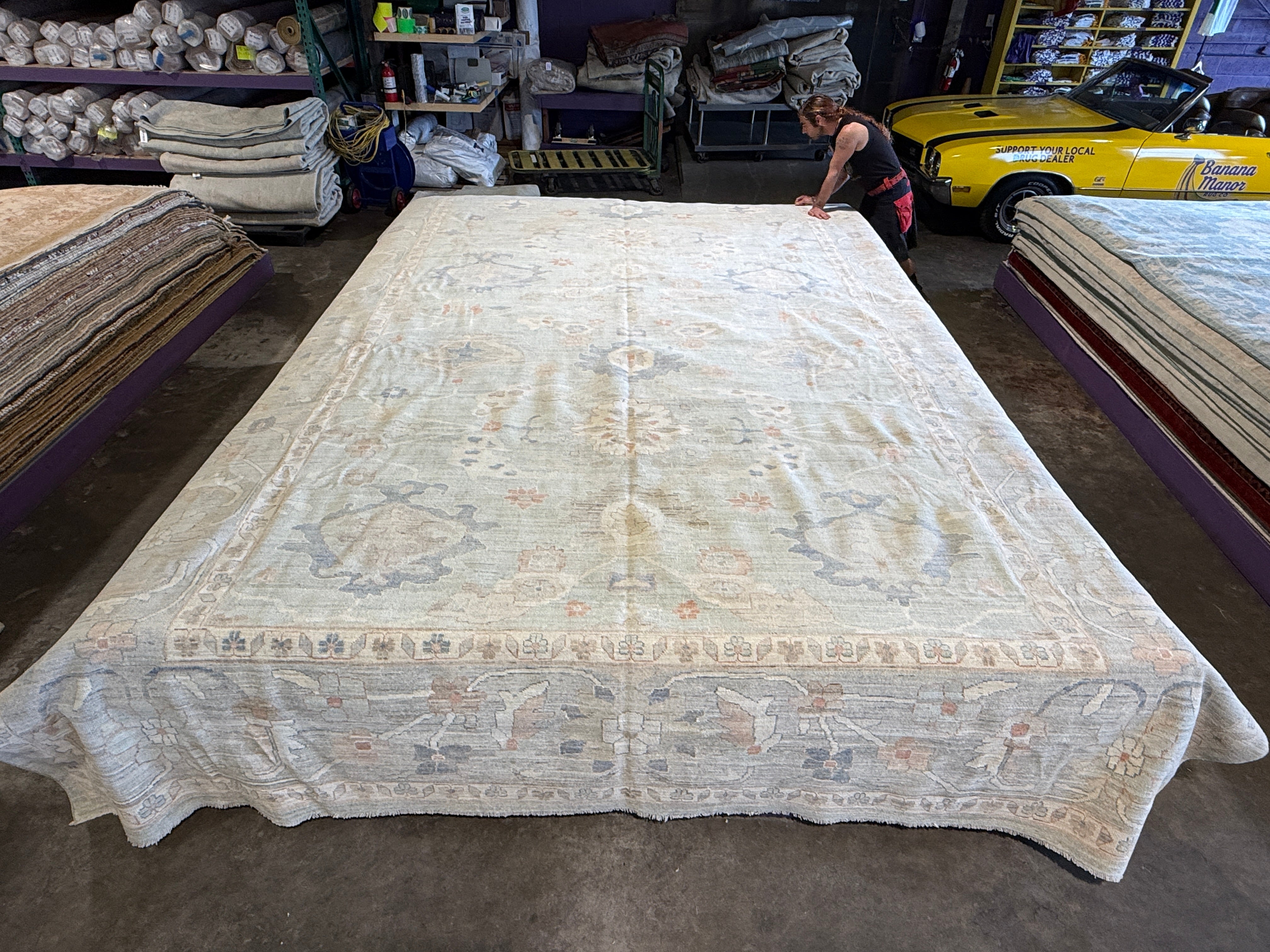 Marie-Josée Lefebvre 12.3x18.4 Blue Afghani Whitewashed Oushak