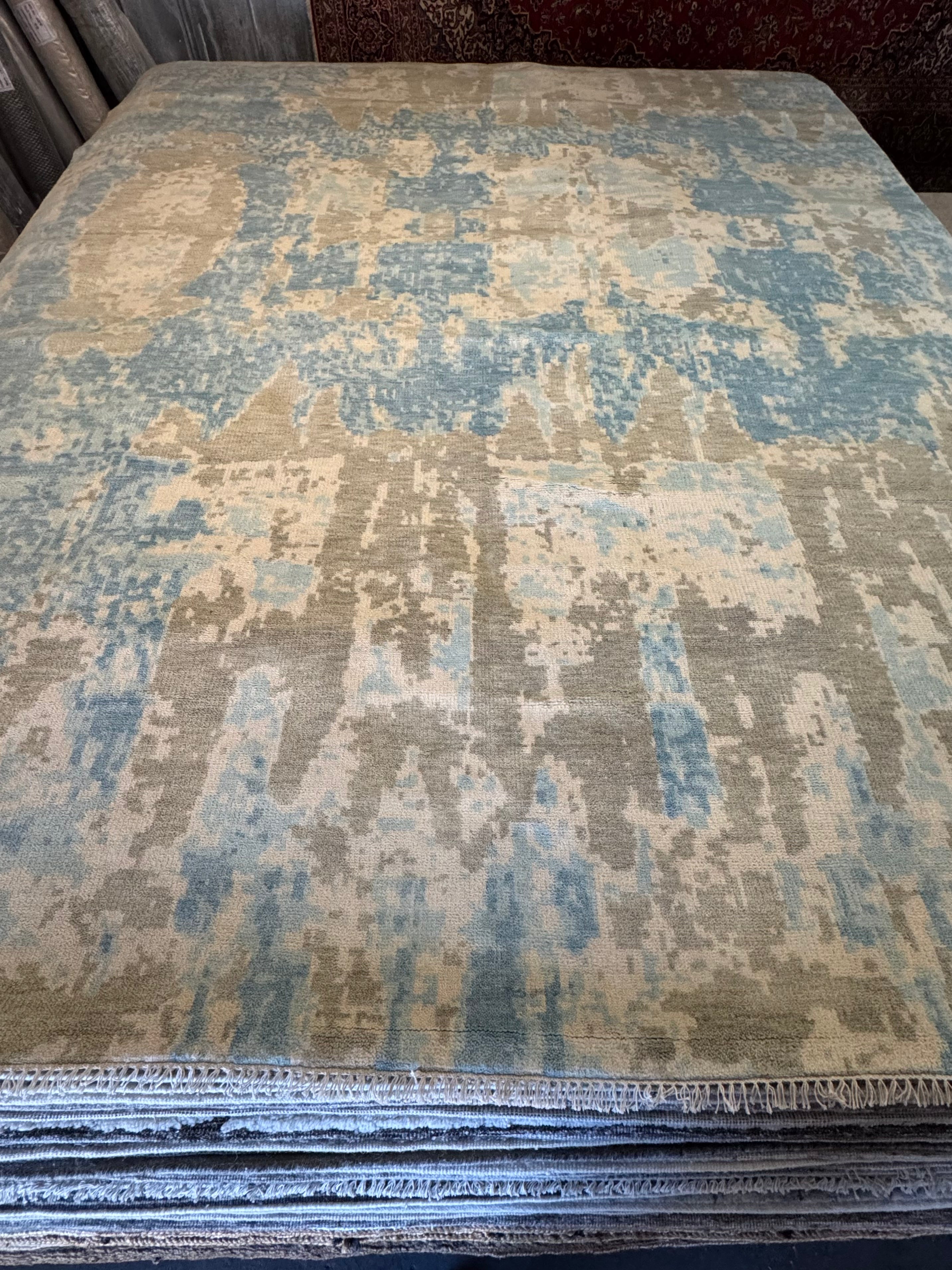 Kameron Kennedy 10x14 Blue and Grey Hand-Knotted Modern Rug