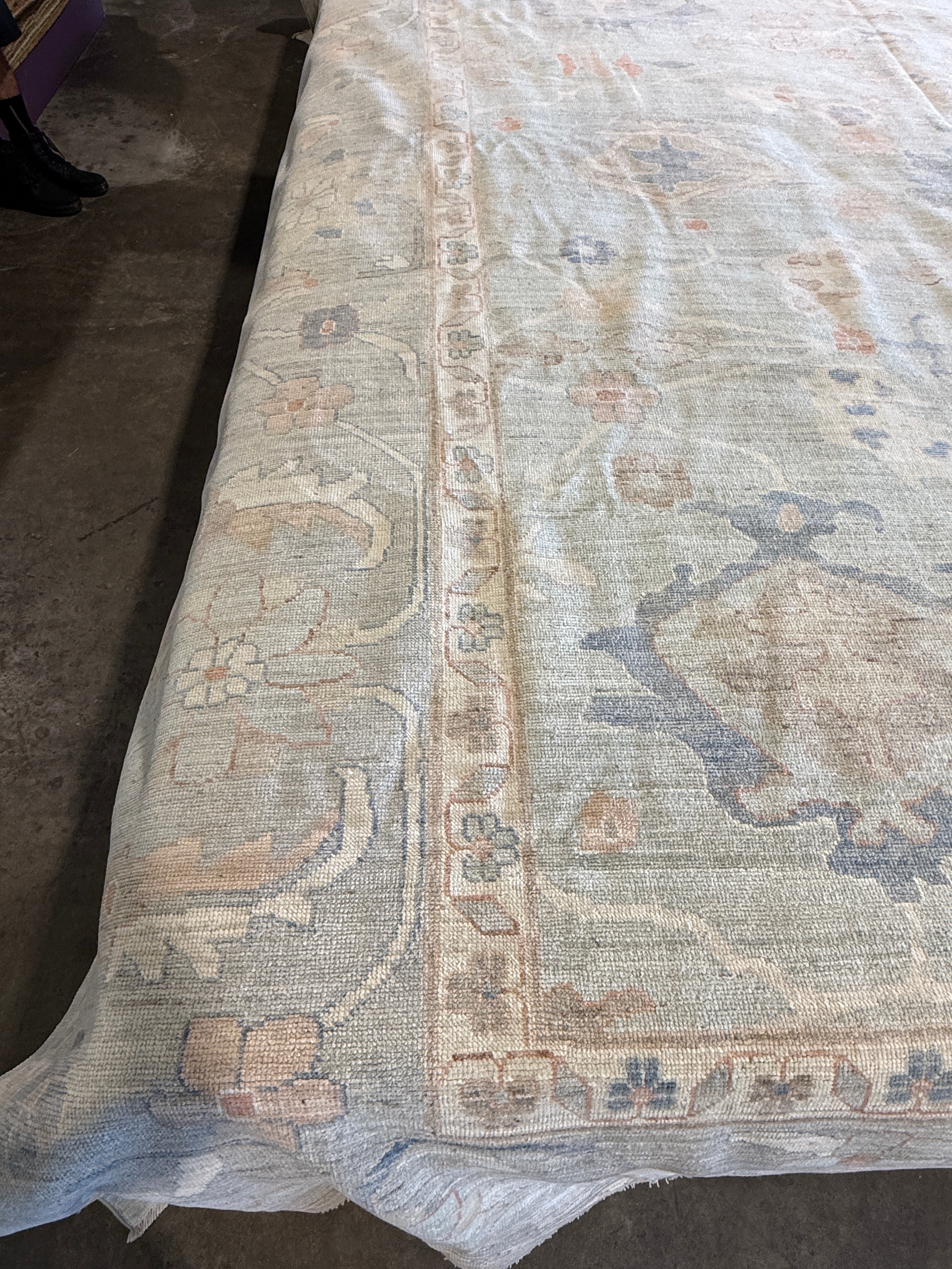 Marie-Josée Lefebvre 12.3x18.4 Blue Afghani Whitewashed Oushak