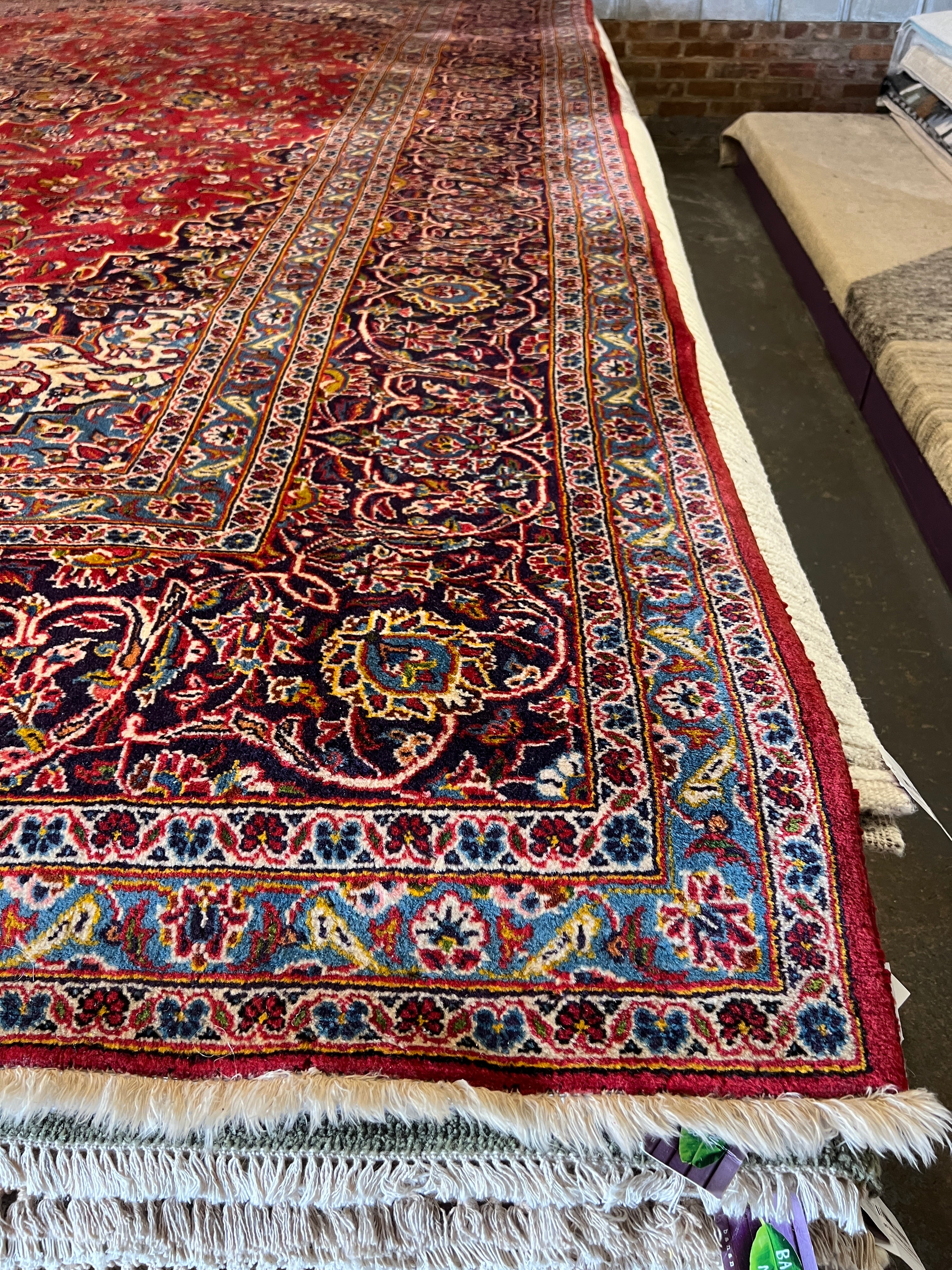 Persian Kashan 9.9x13.4 Vintage Red and Blue