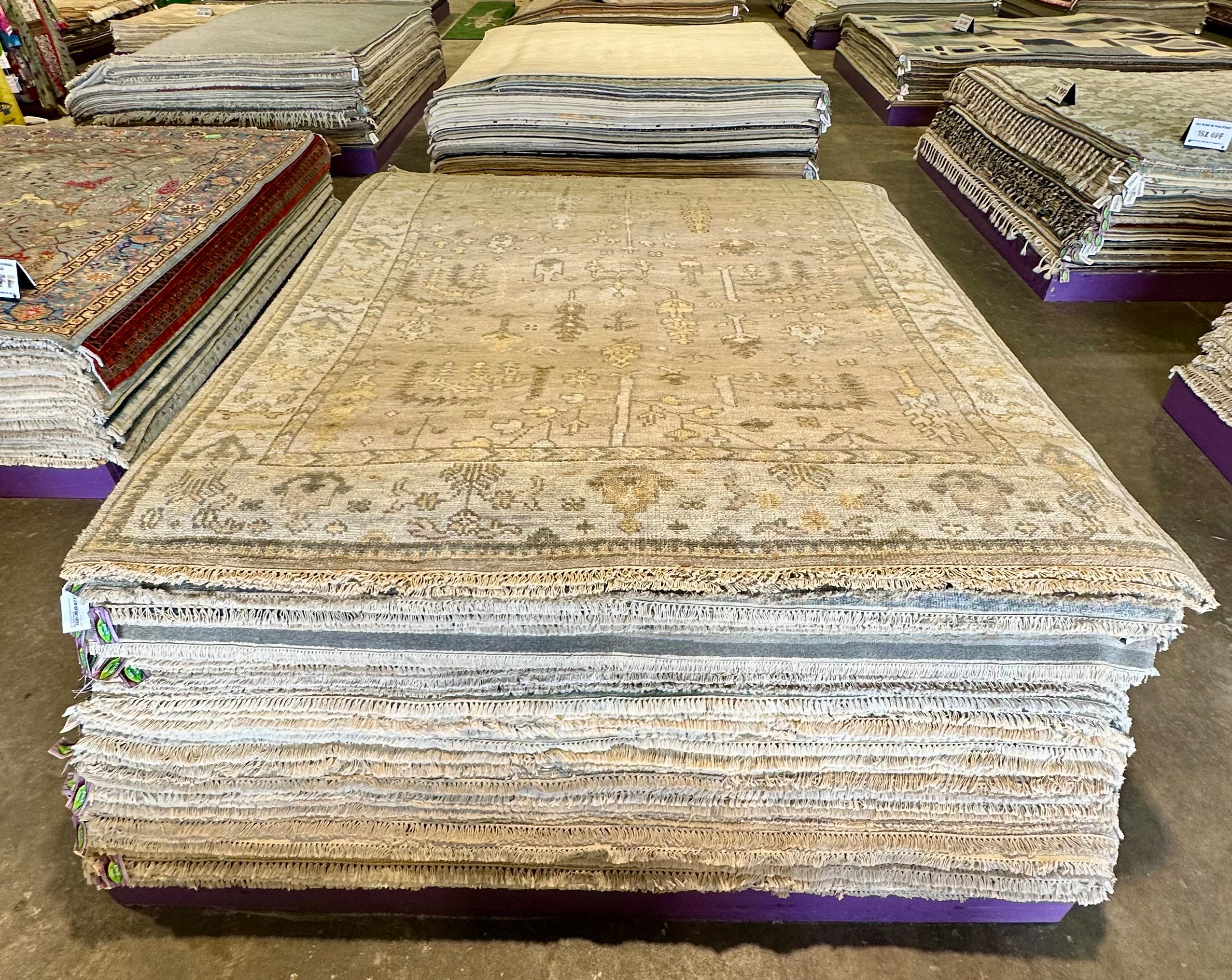 Meredith Ellis 8x10 Grey and Tan Hand-Knotted Oushak Rug
