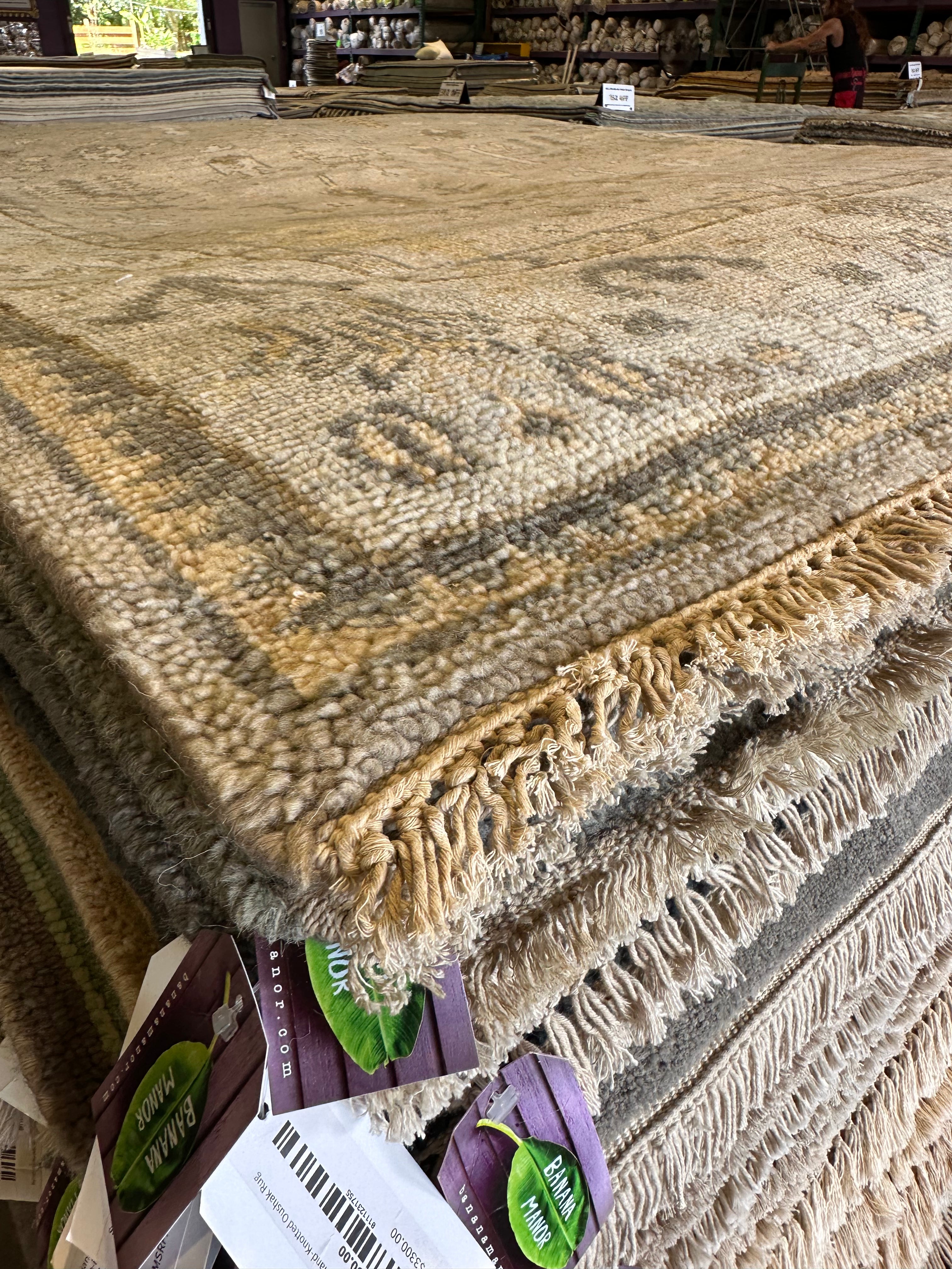 Meredith Ellis 8x10 Grey and Tan Hand-Knotted Oushak Rug