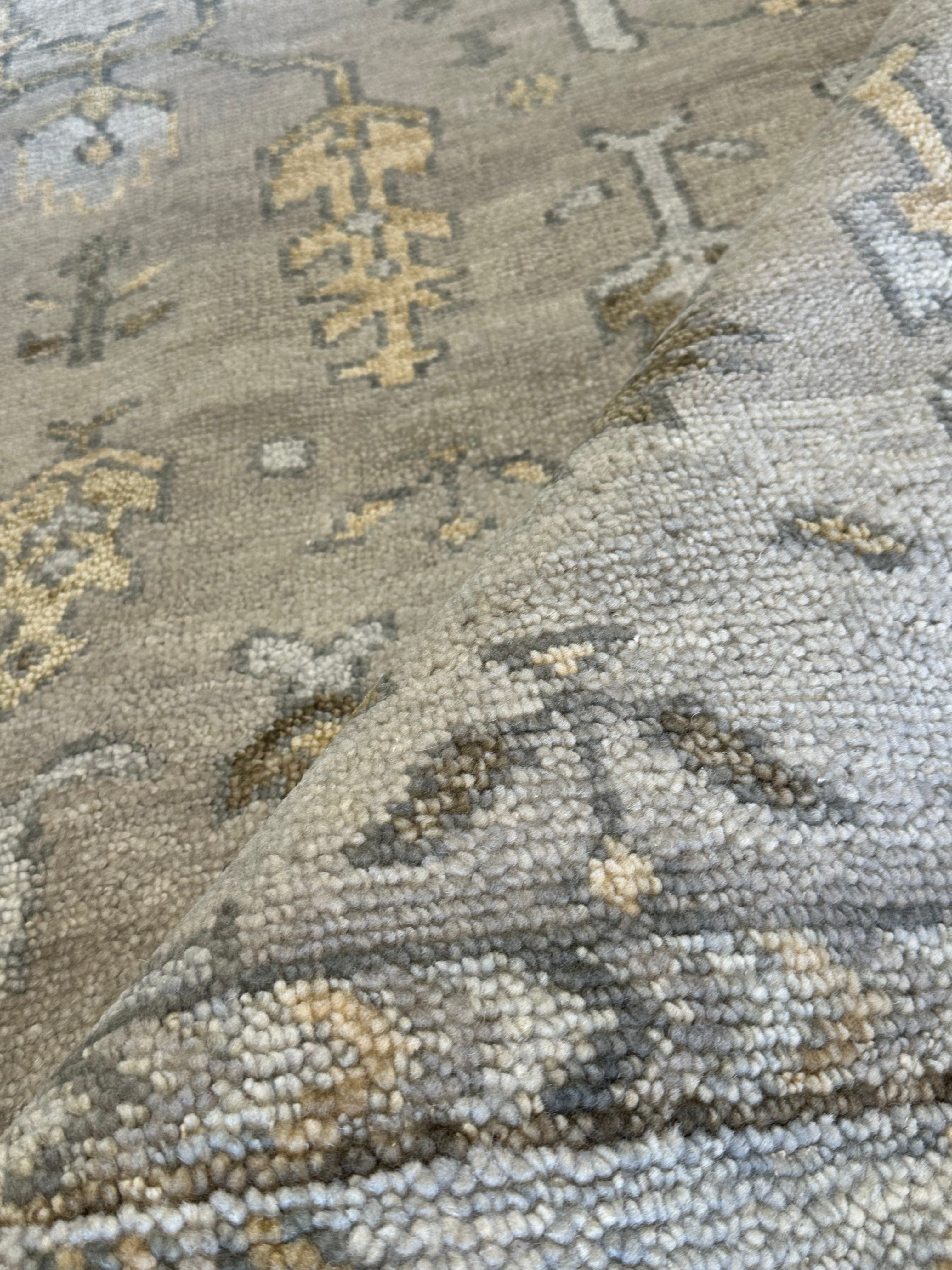 Meredith Ellis 8x10 Grey and Tan Hand-Knotted Oushak Rug