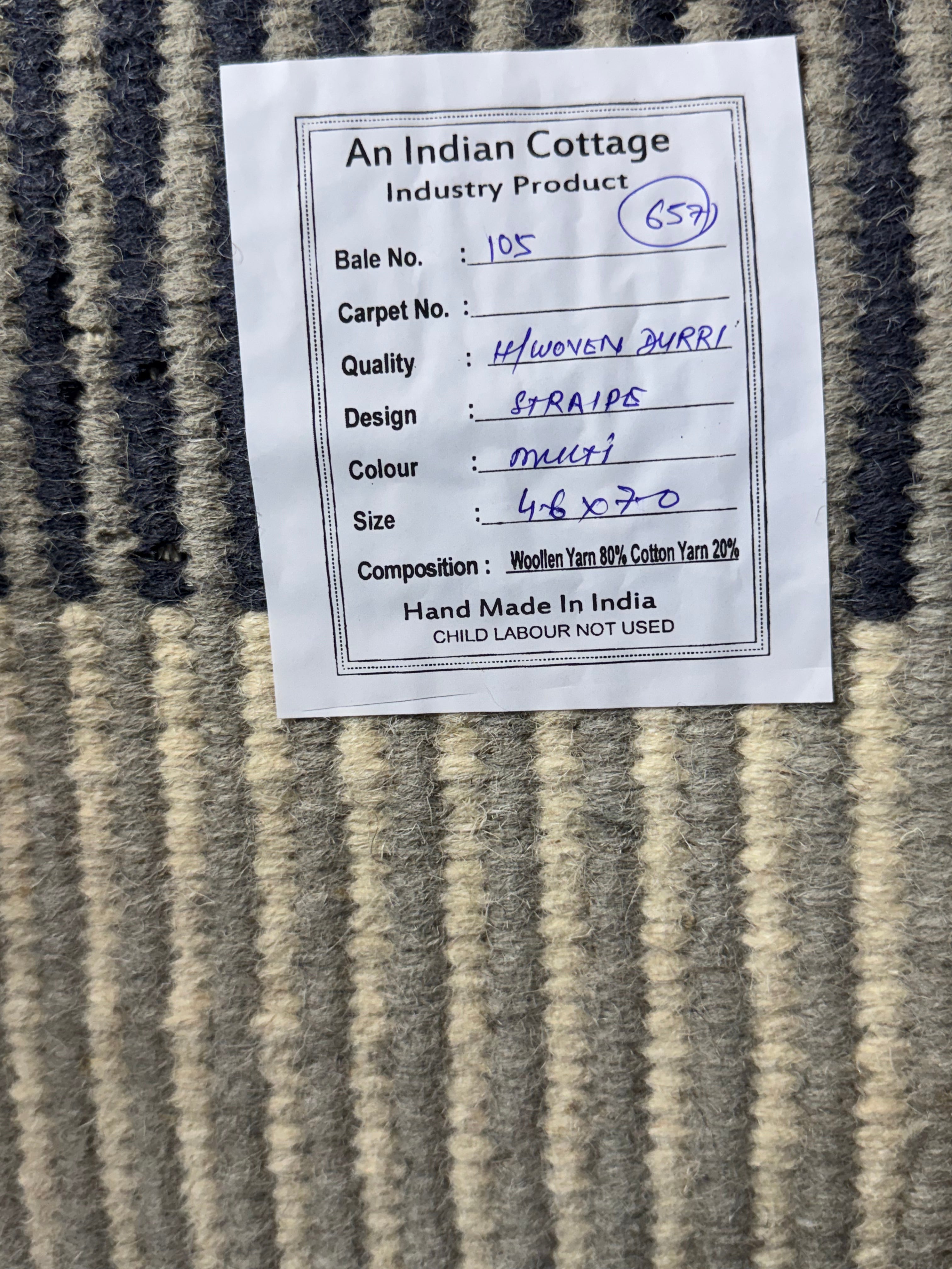 Mark 4.6x6.6 Handwoven Durrie Multi Colored Stripe