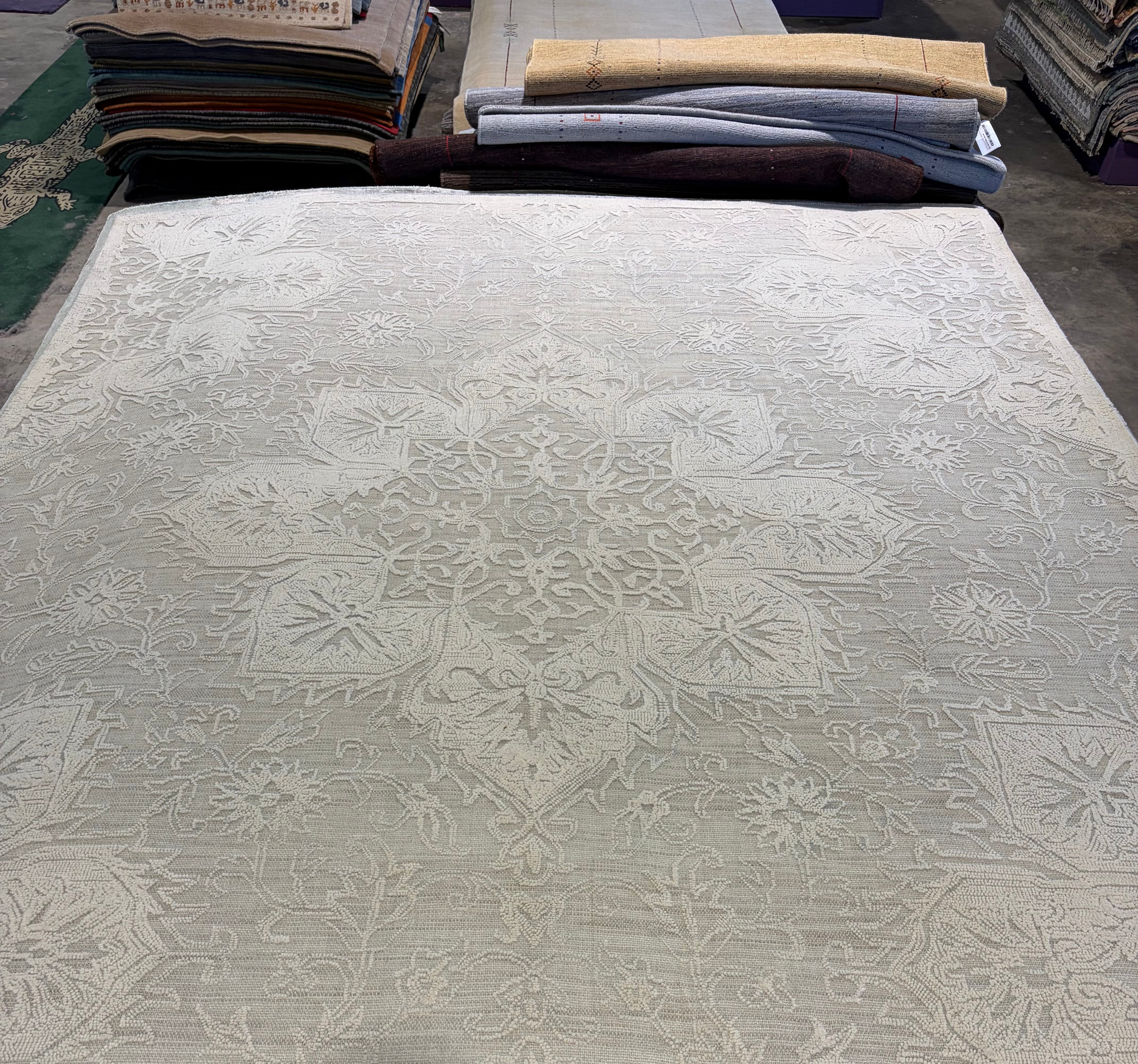 Norris 8x10 Hand-Tufted Aqua & Beige Jacquard