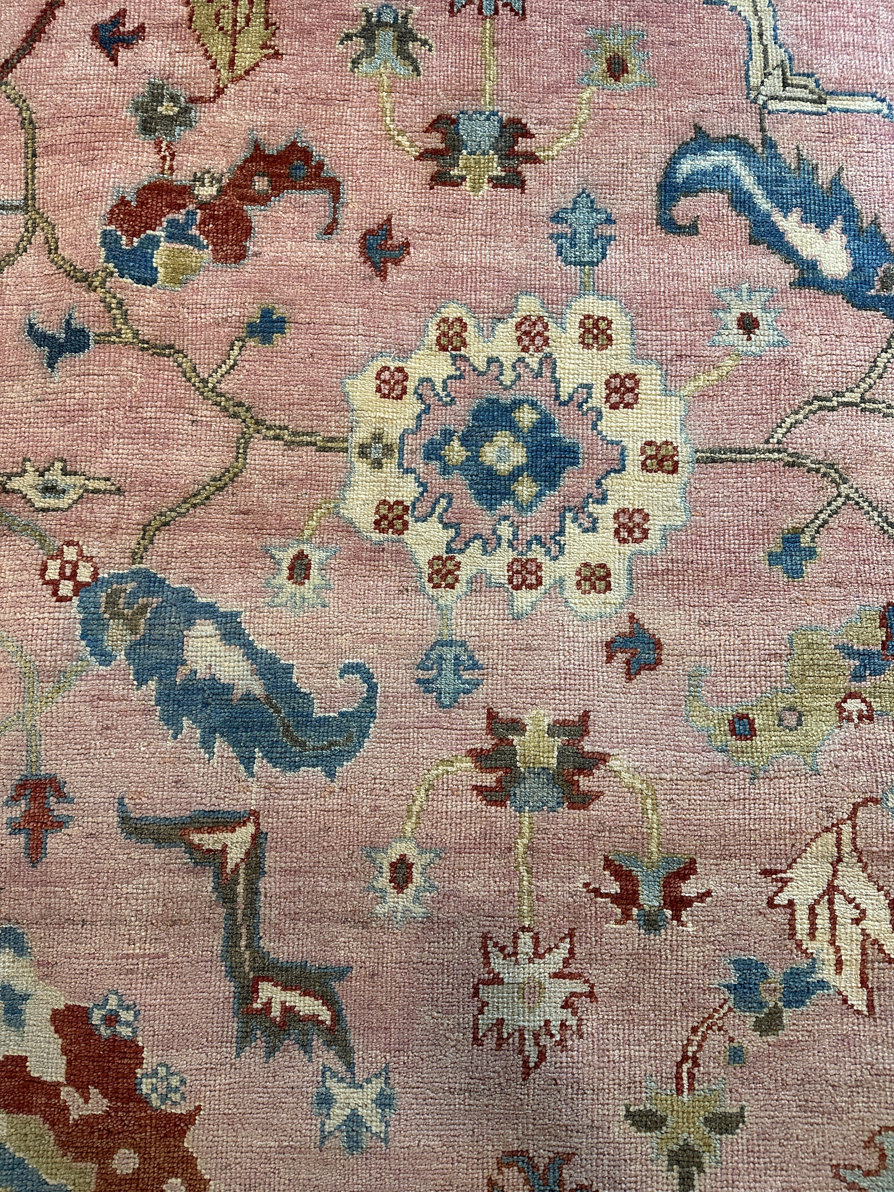 Natasha Stefanenko 9x12.3 Hand-Knotted Oushak Rug Pink and Ivory