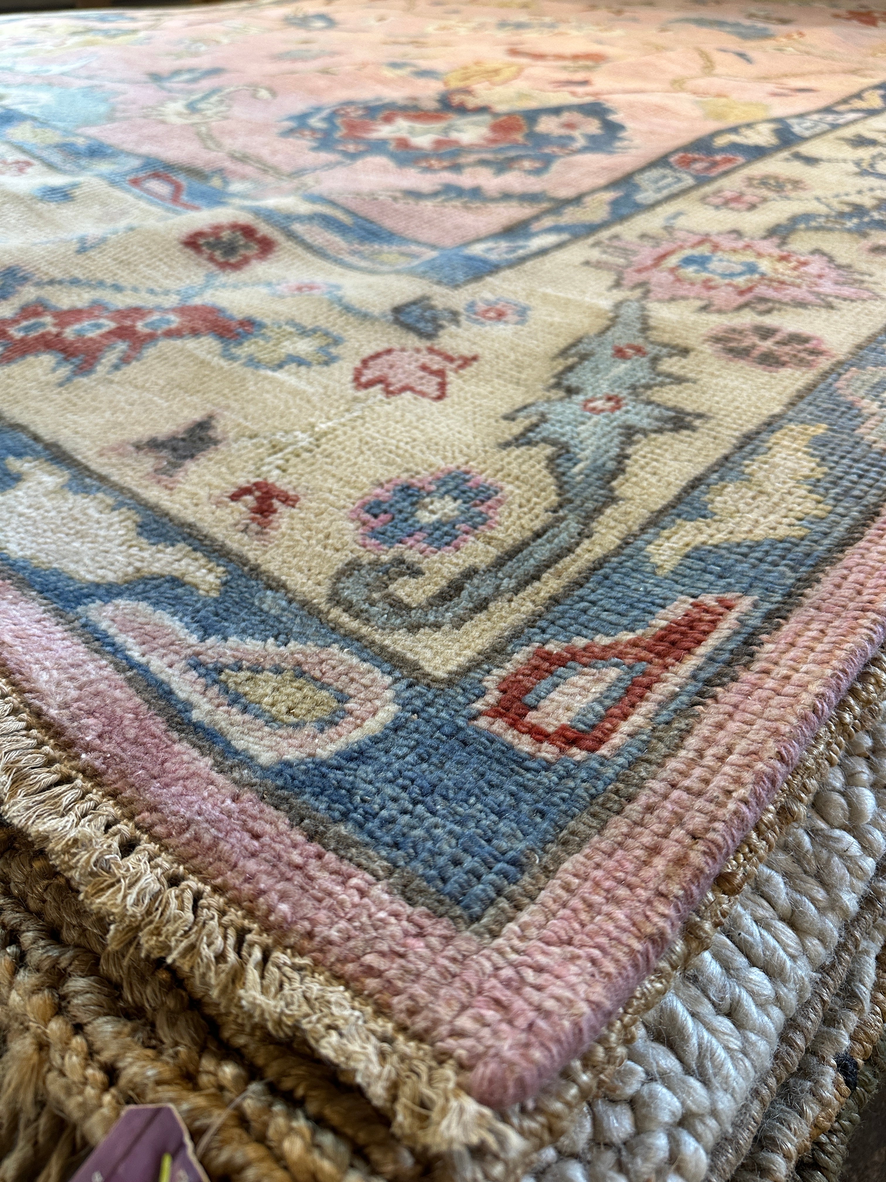 Natasha Stefanenko 9x12.3 Hand-Knotted Oushak Rug Pink and Ivory