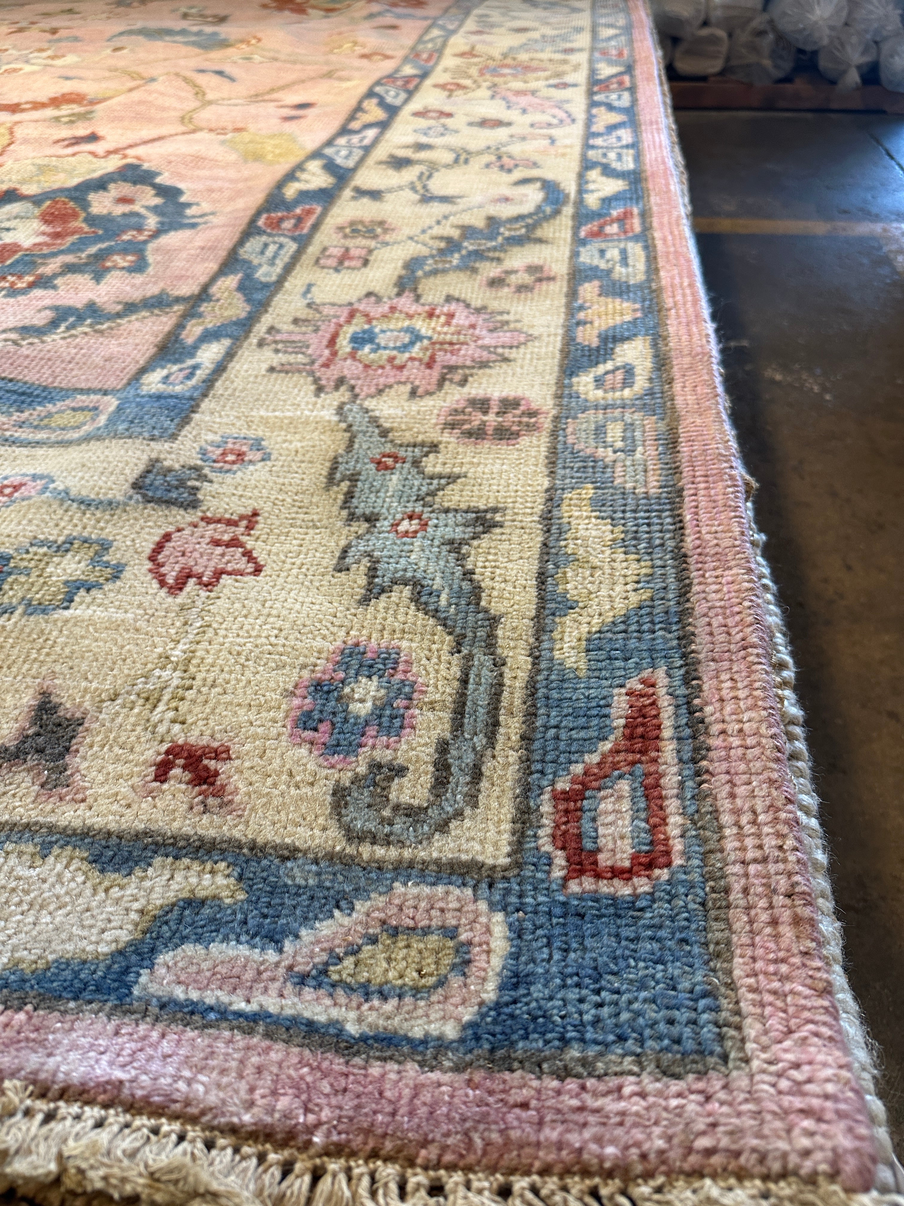 Natasha Stefanenko 9x12.3 Hand-Knotted Oushak Rug Pink and Ivory