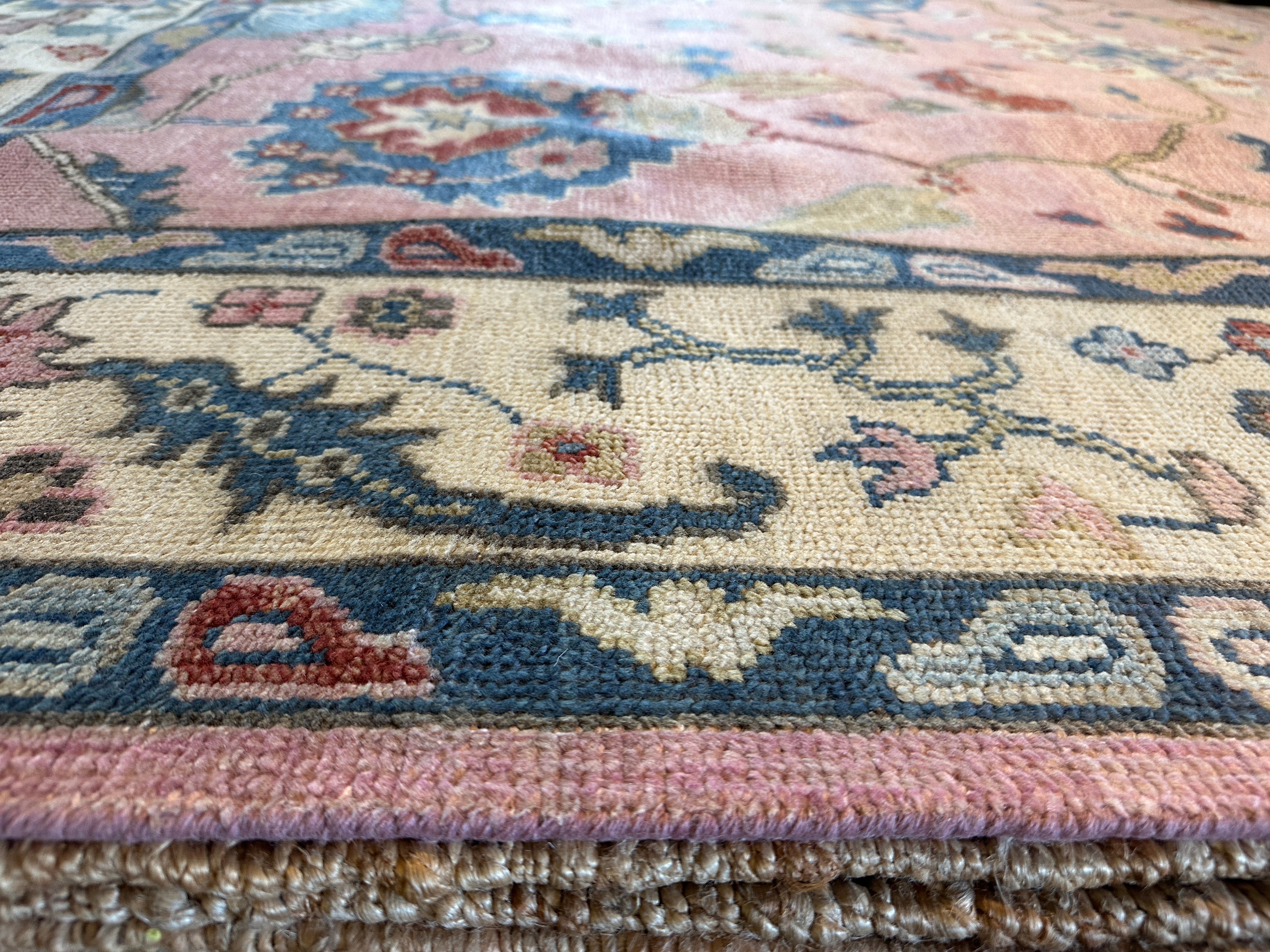 Natasha Stefanenko 9x12.3 Hand-Knotted Oushak Rug Pink and Ivory