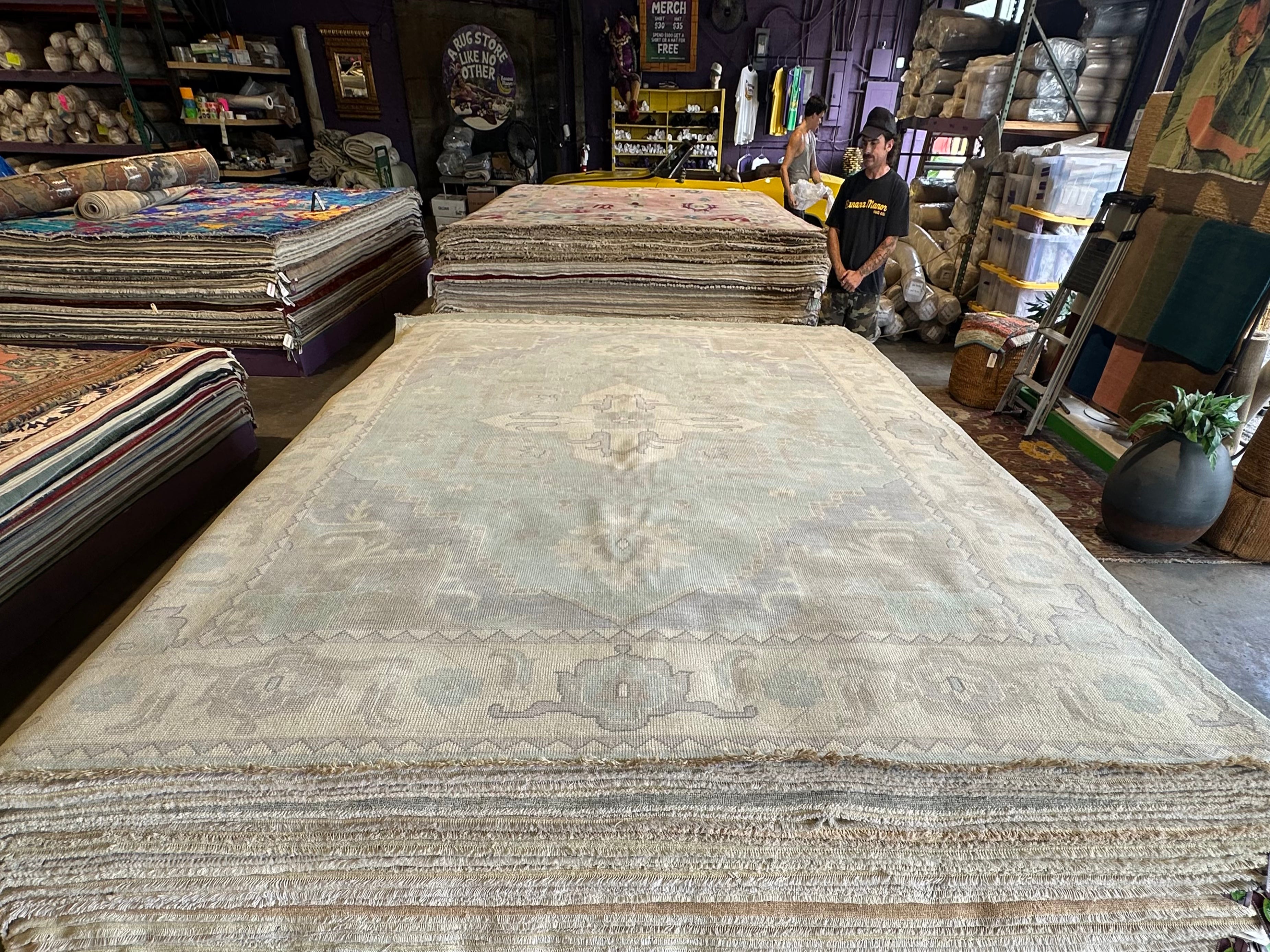 Melissa Falcone 9x12 Light Blue Hand-Knotted Oushak Rug