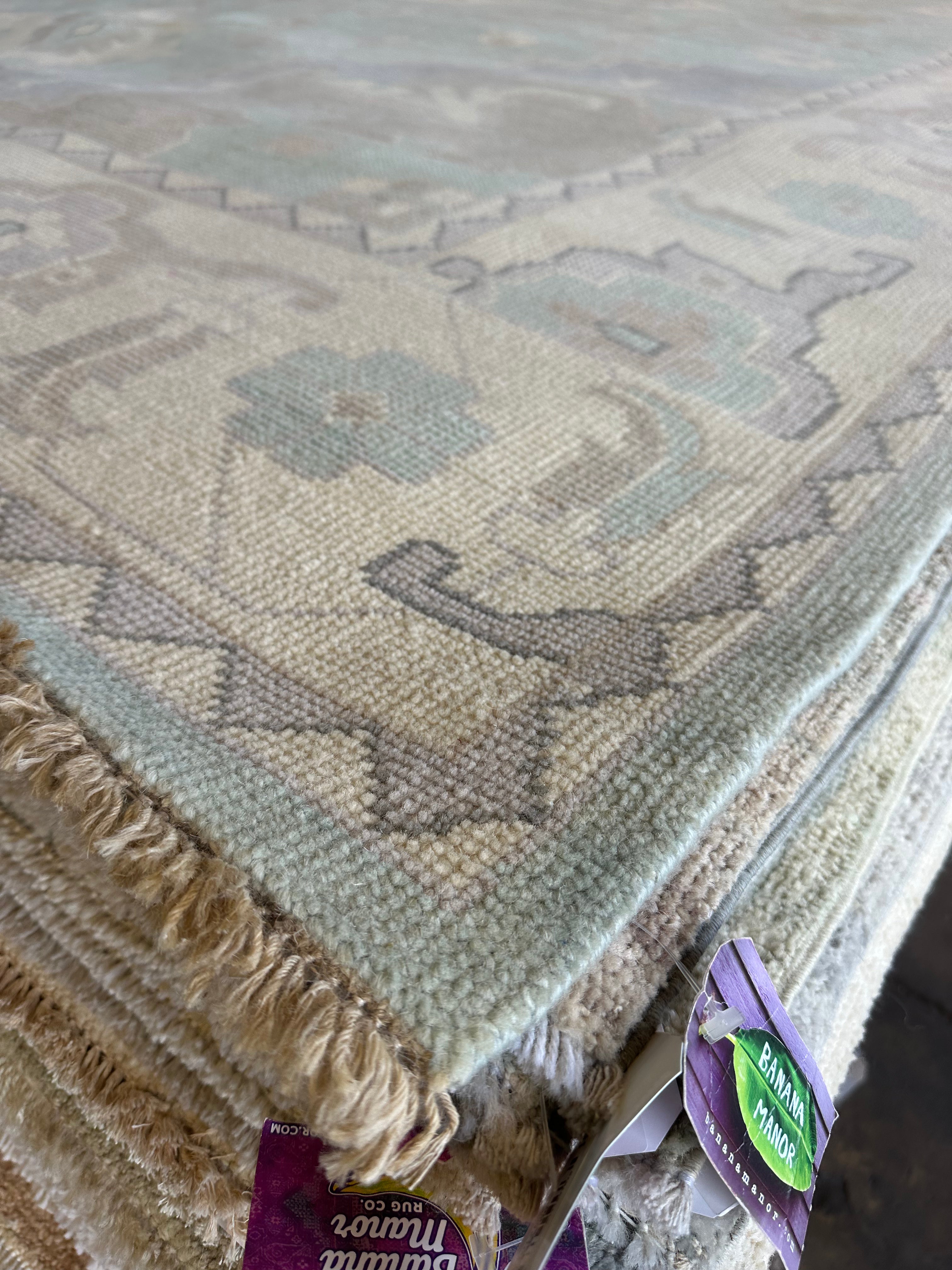 Melissa Falcone 9x12 Light Blue Hand-Knotted Oushak Rug