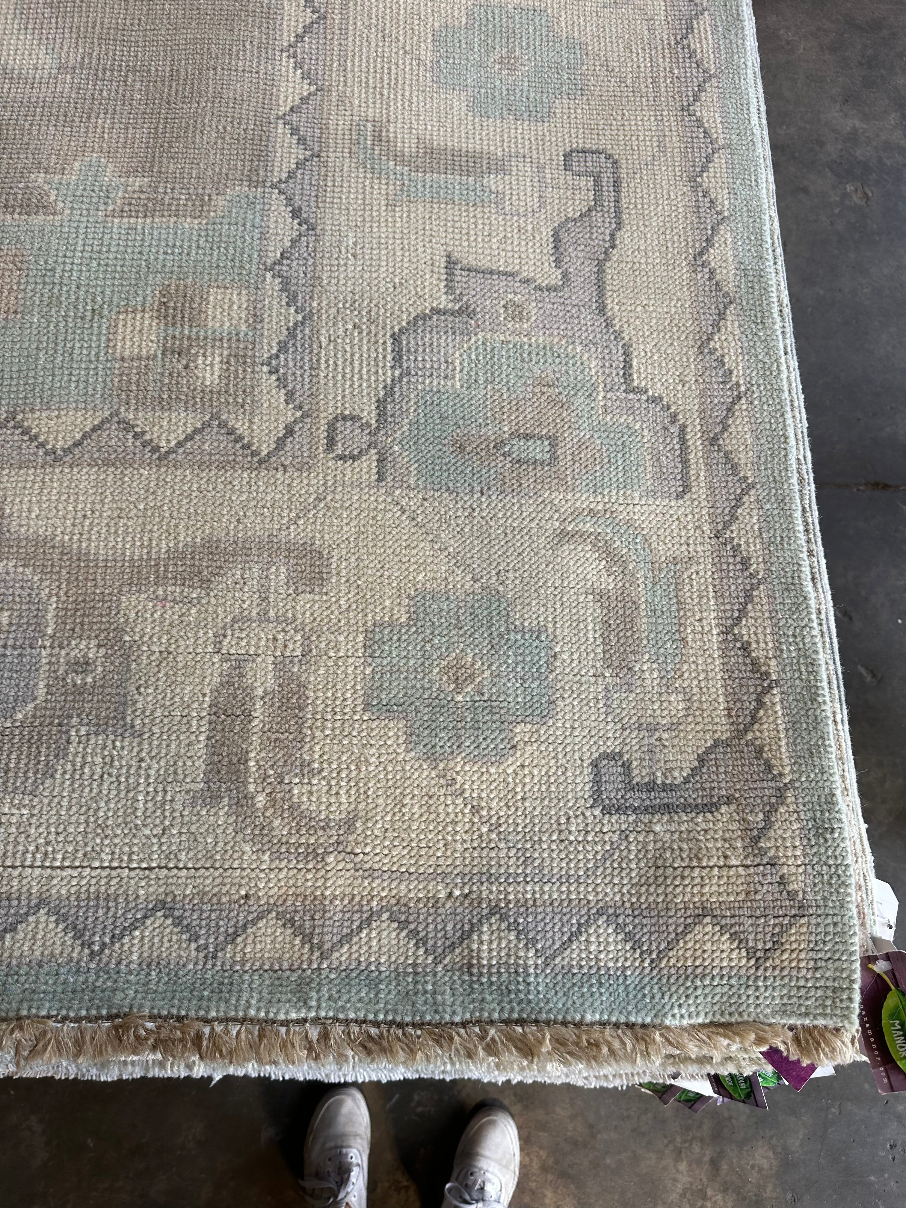 Melissa Falcone 9x12 Light Blue Hand-Knotted Oushak Rug