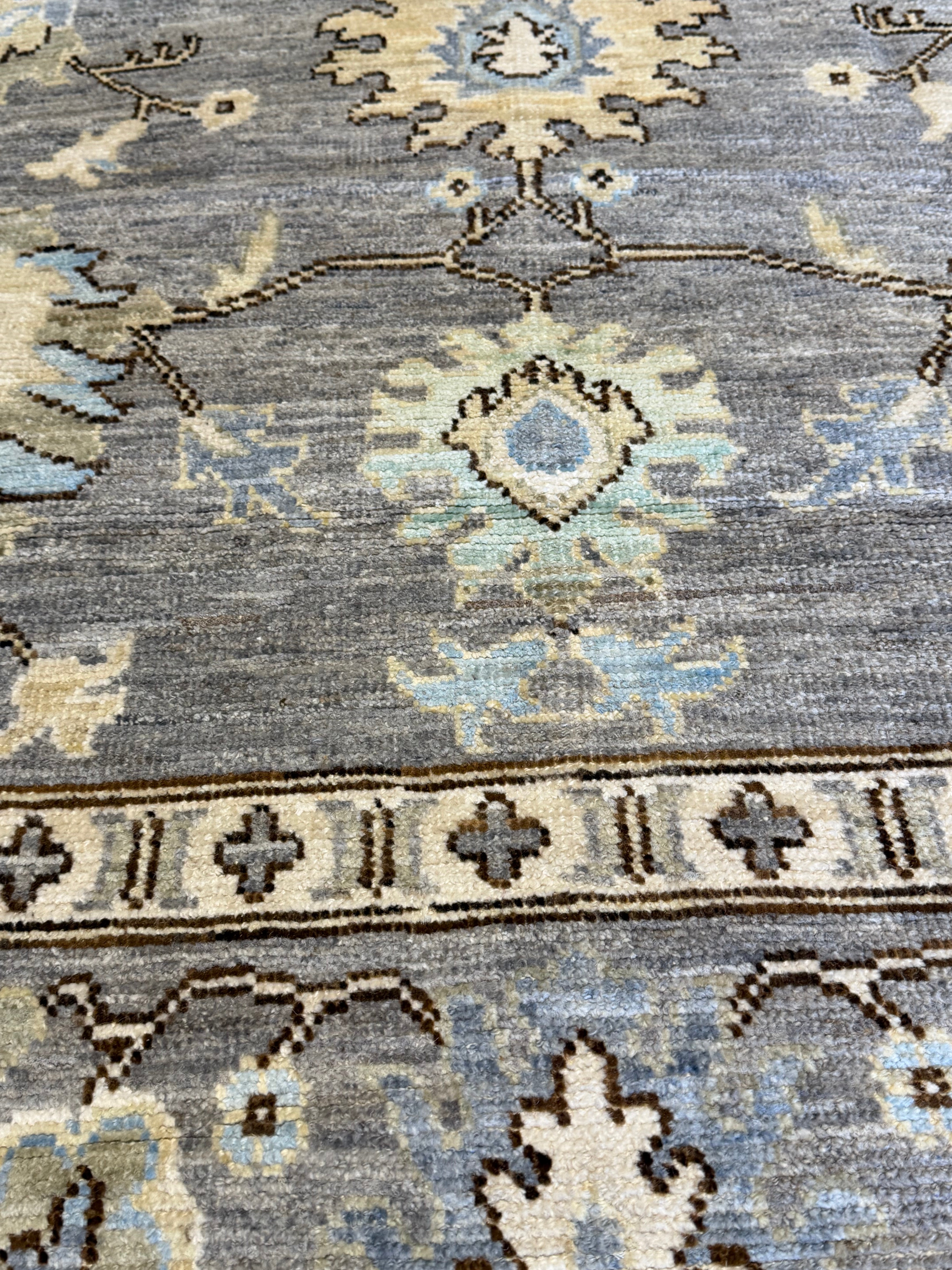 Tulip Weinstock 7.4x10.7 Grey and Blue Hand-Knotted Oushak