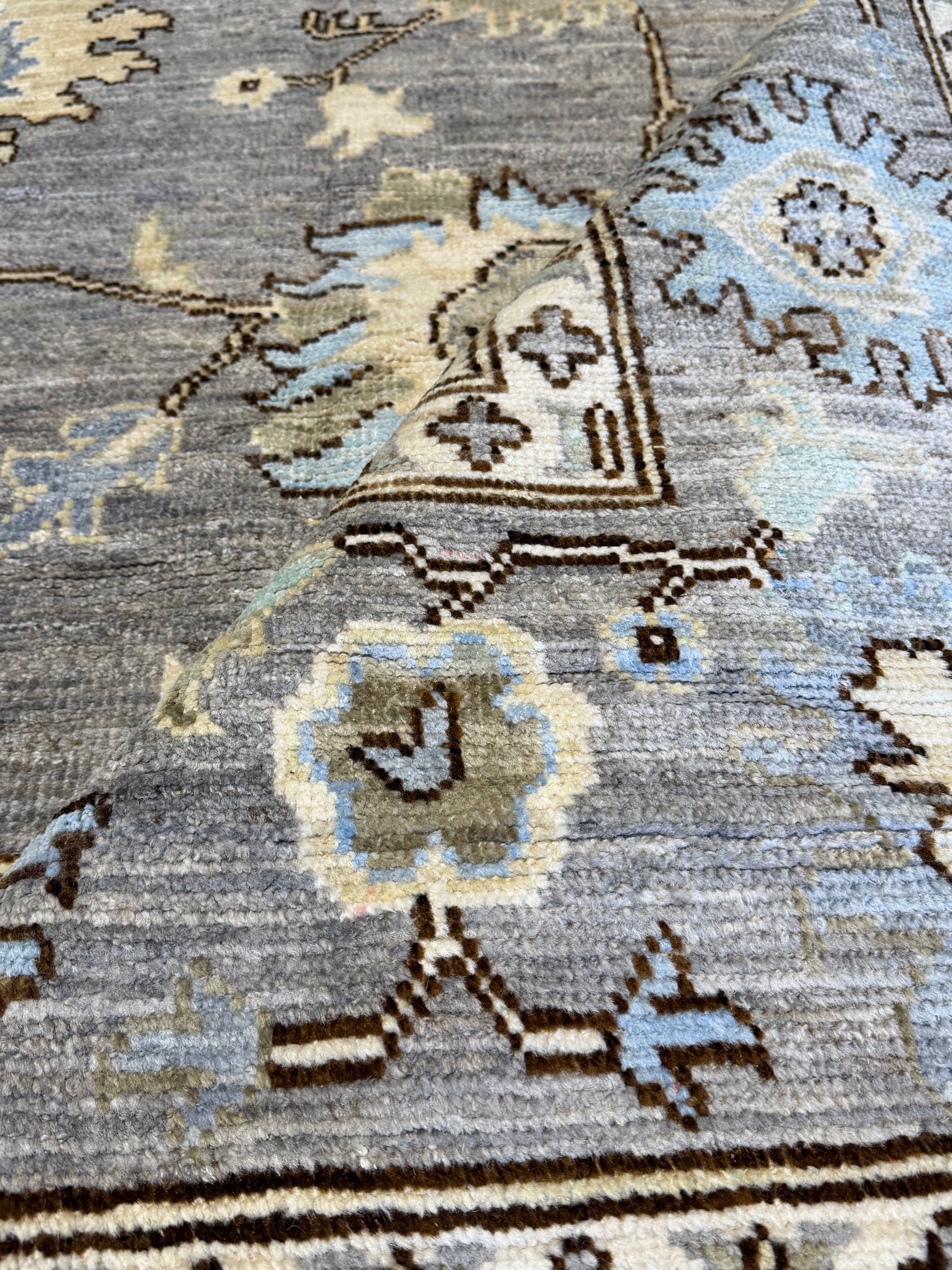 Tulip Weinstock 7.4x10.7 Grey and Blue Hand-Knotted Oushak