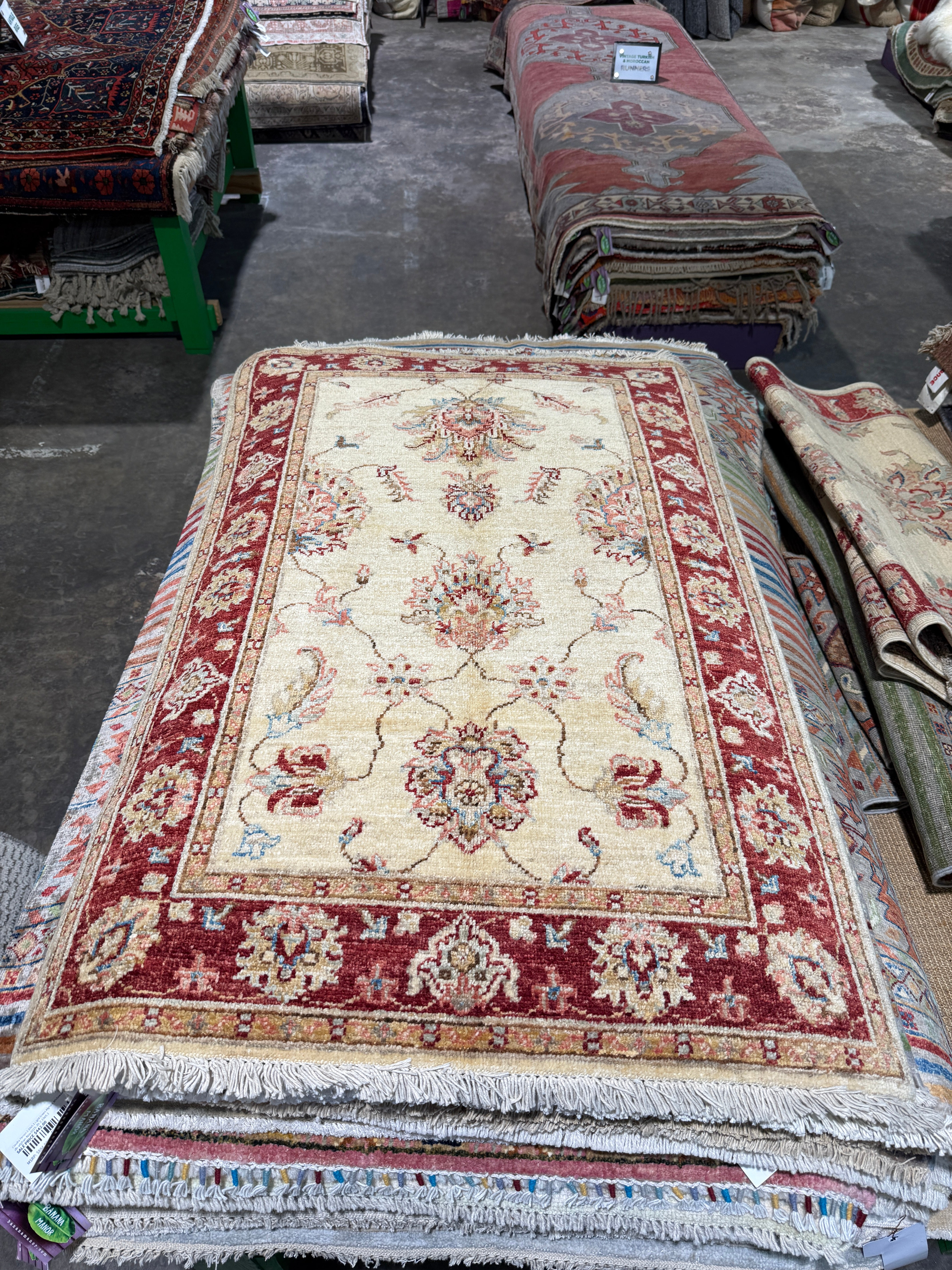 Helen Wang 2.9x4.2 Cream and Red Afghani Ziegler Rug