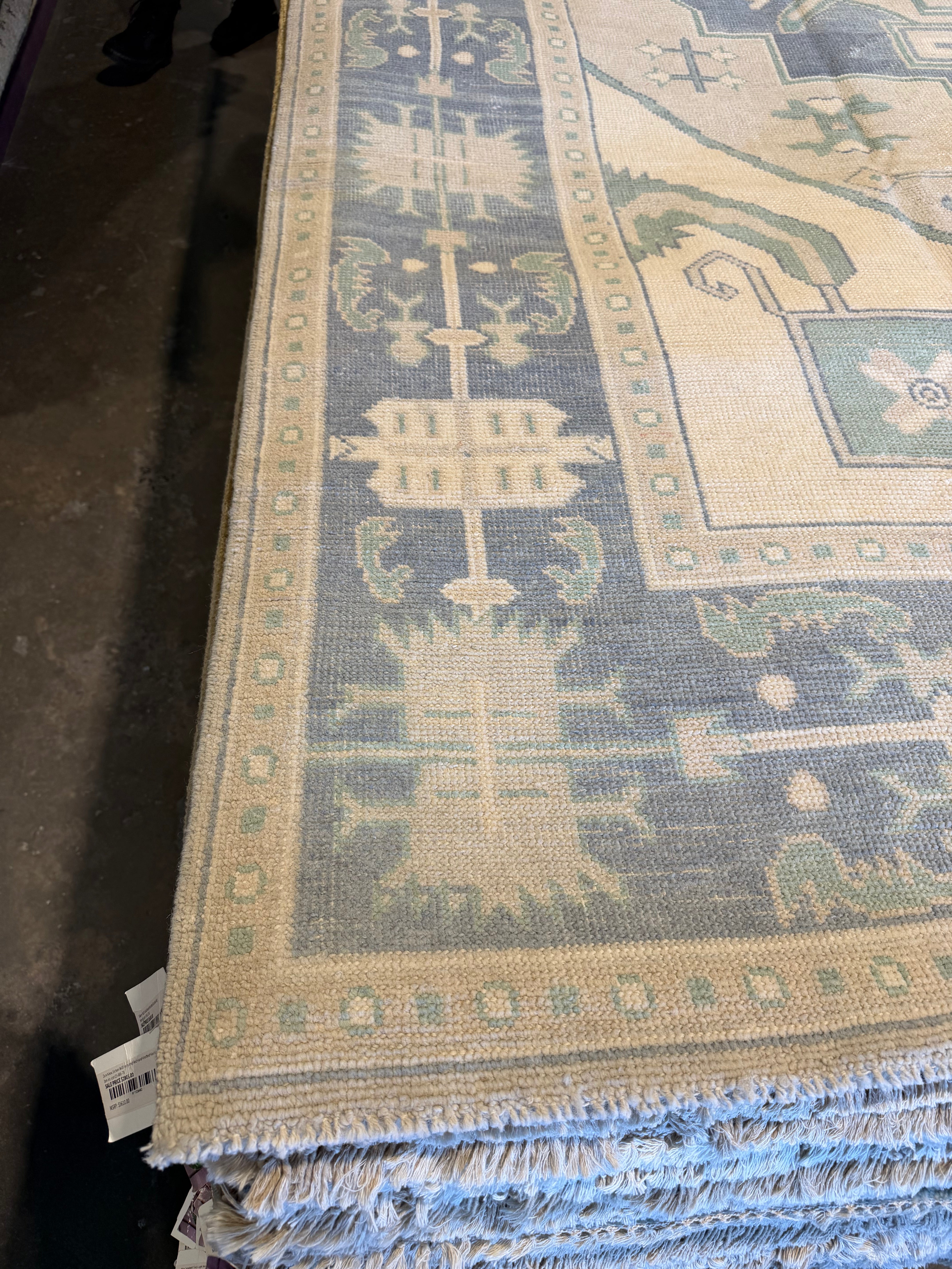 Jasmine Cooper 8x9.6 Cream and Blue  Whitewashed Hand-Knotted Oushak