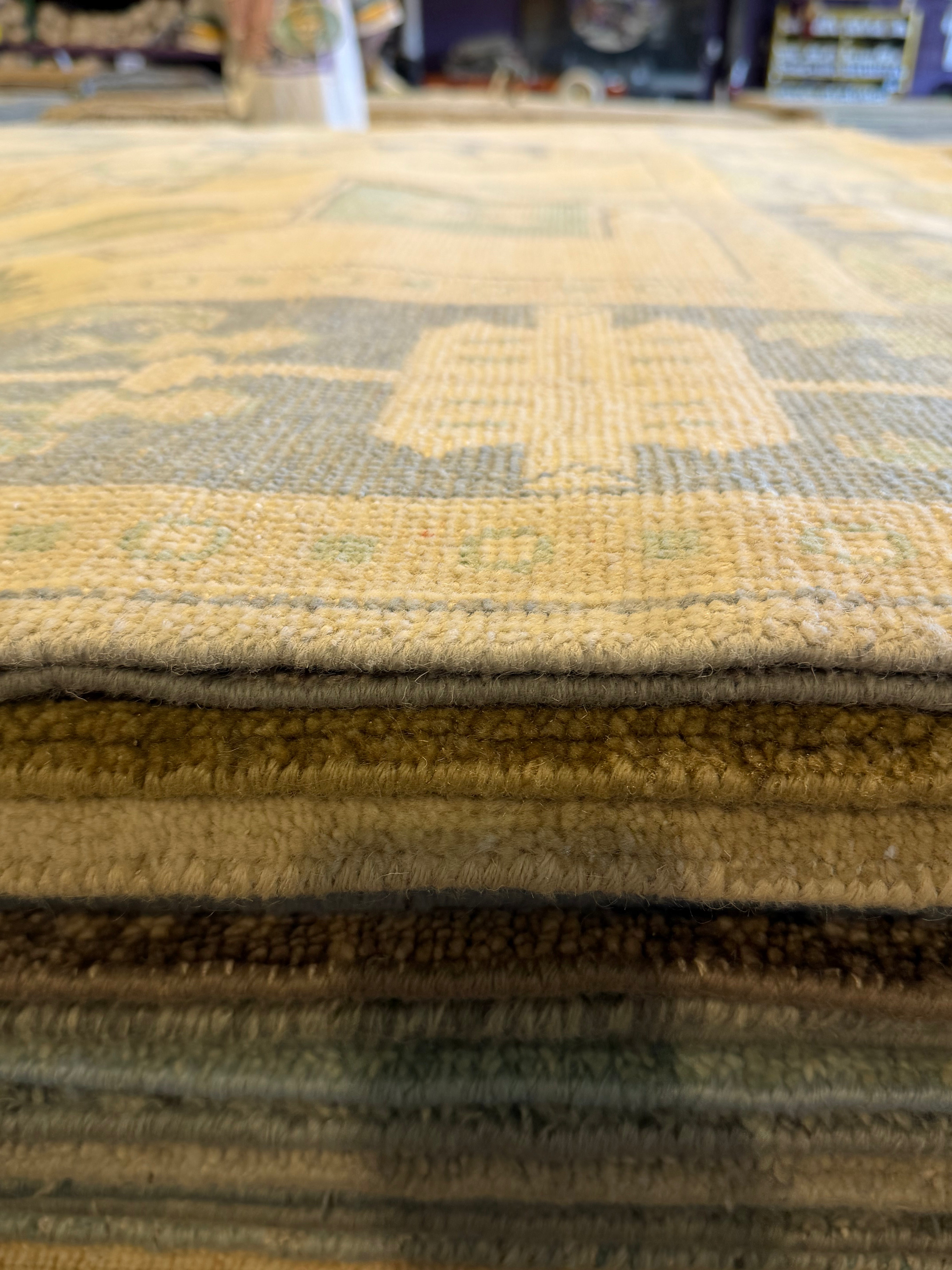 Jasmine Cooper 8x9.6 Cream and Blue  Whitewashed Hand-Knotted Oushak