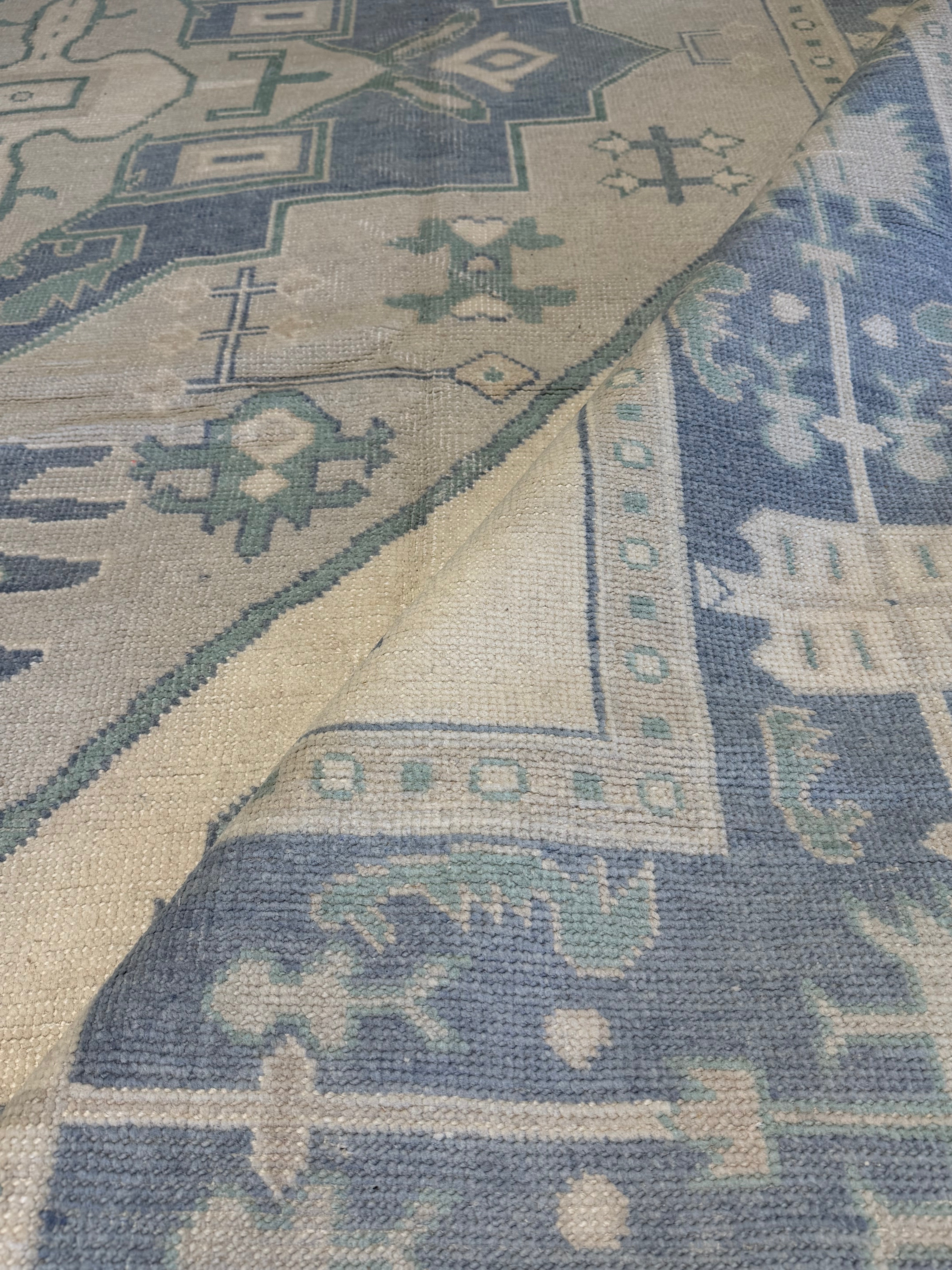 Jasmine Cooper 8x9.6 Cream and Blue  Whitewashed Hand-Knotted Oushak