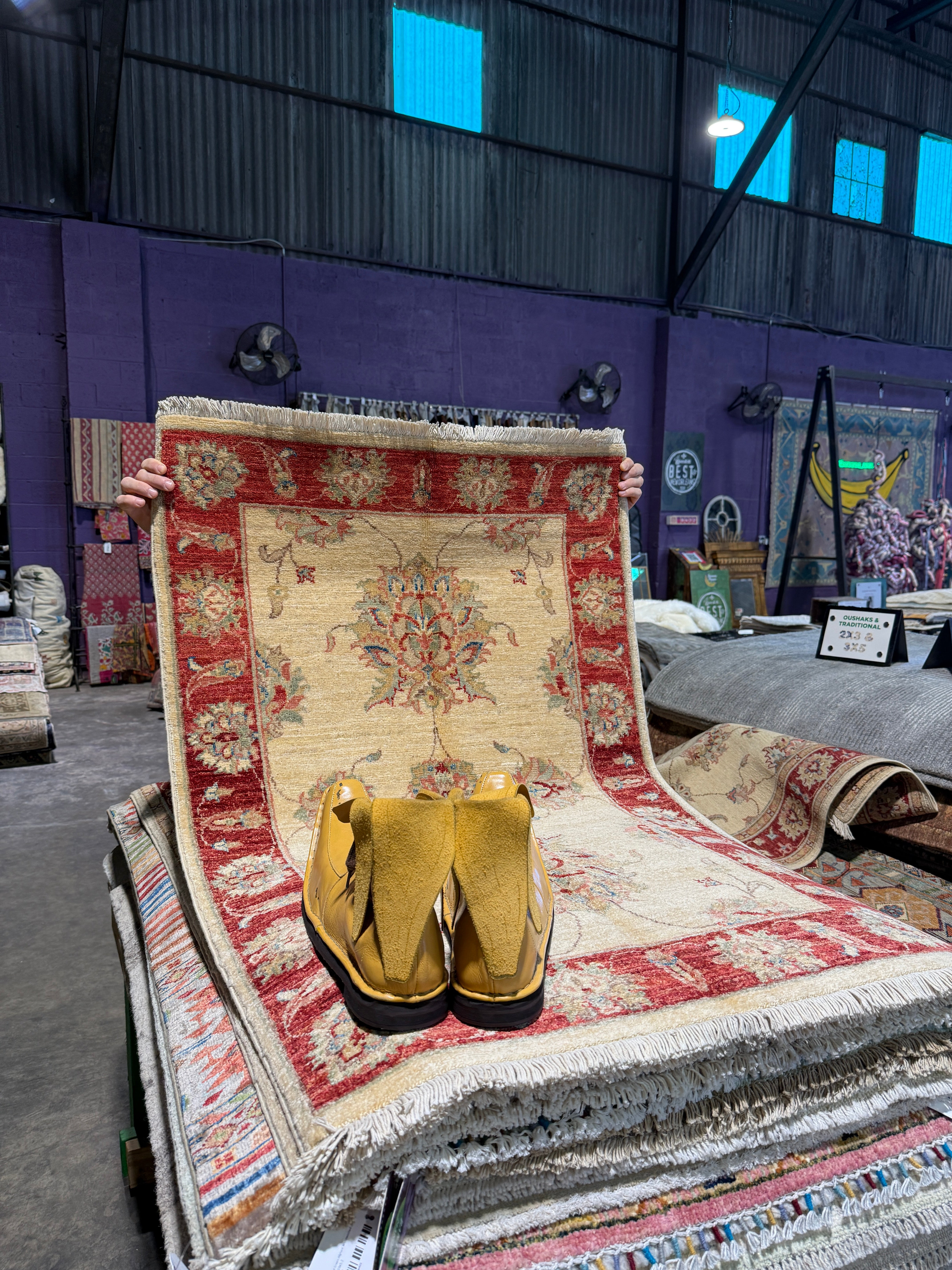 Katherine Kelly 2.8x4.1 Cream and Red Afghani Ziegler Rug