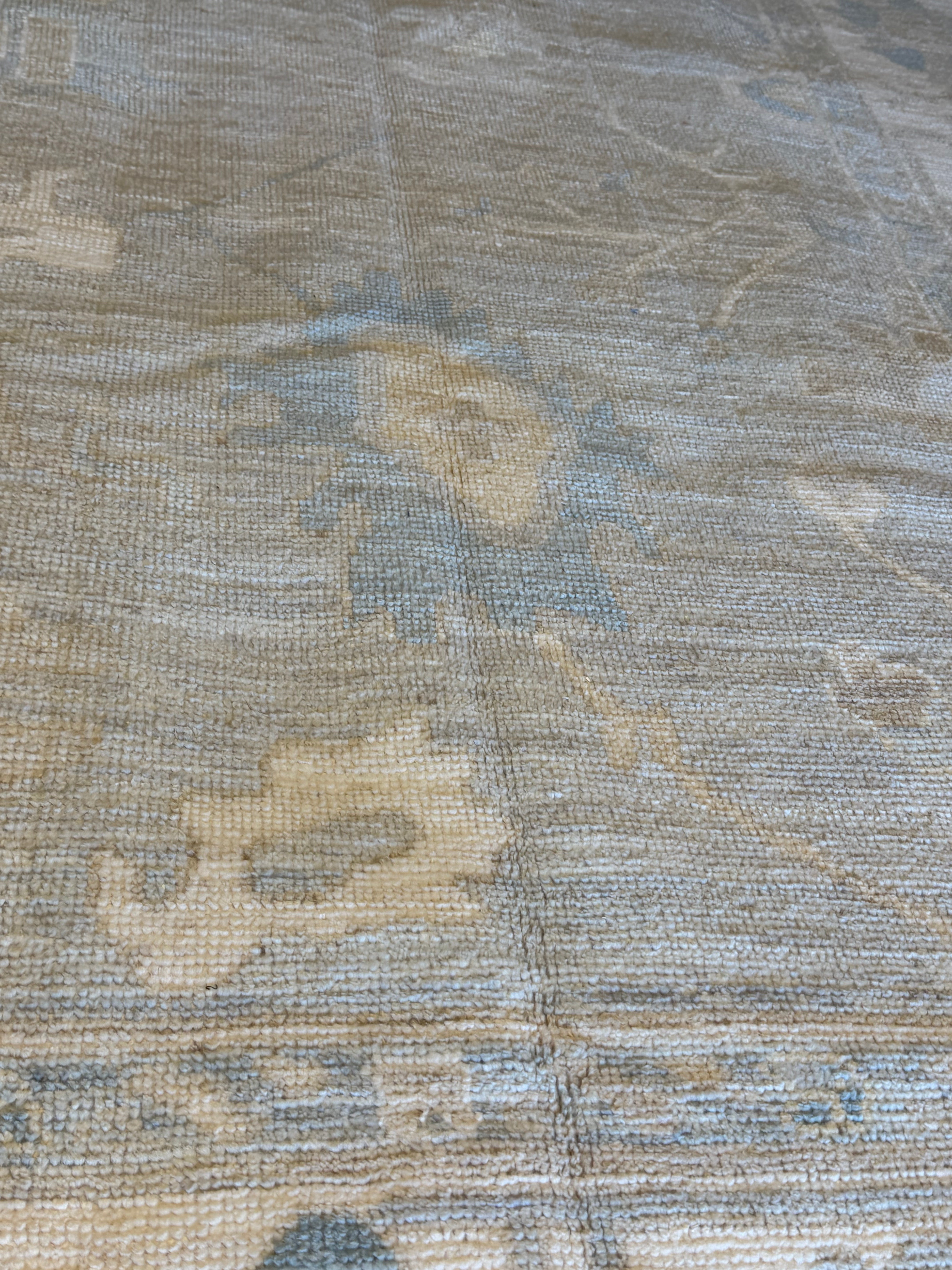 Gianna Wilson 8.2x9.8 Ivory and Blue Whitewashed Hand-Knotted Oushak