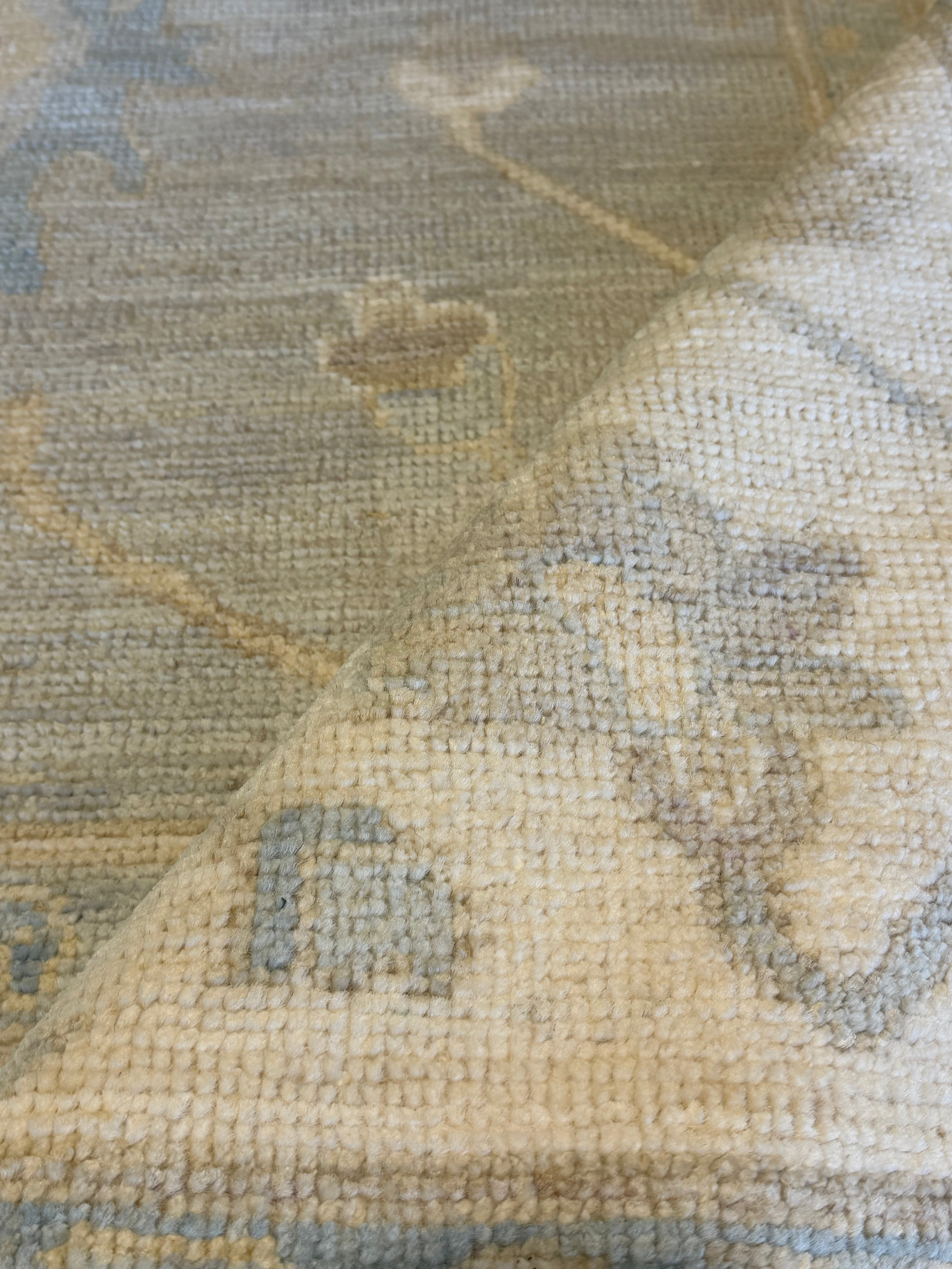 Gianna Wilson 8.2x9.8 Ivory and Blue Whitewashed Hand-Knotted Oushak