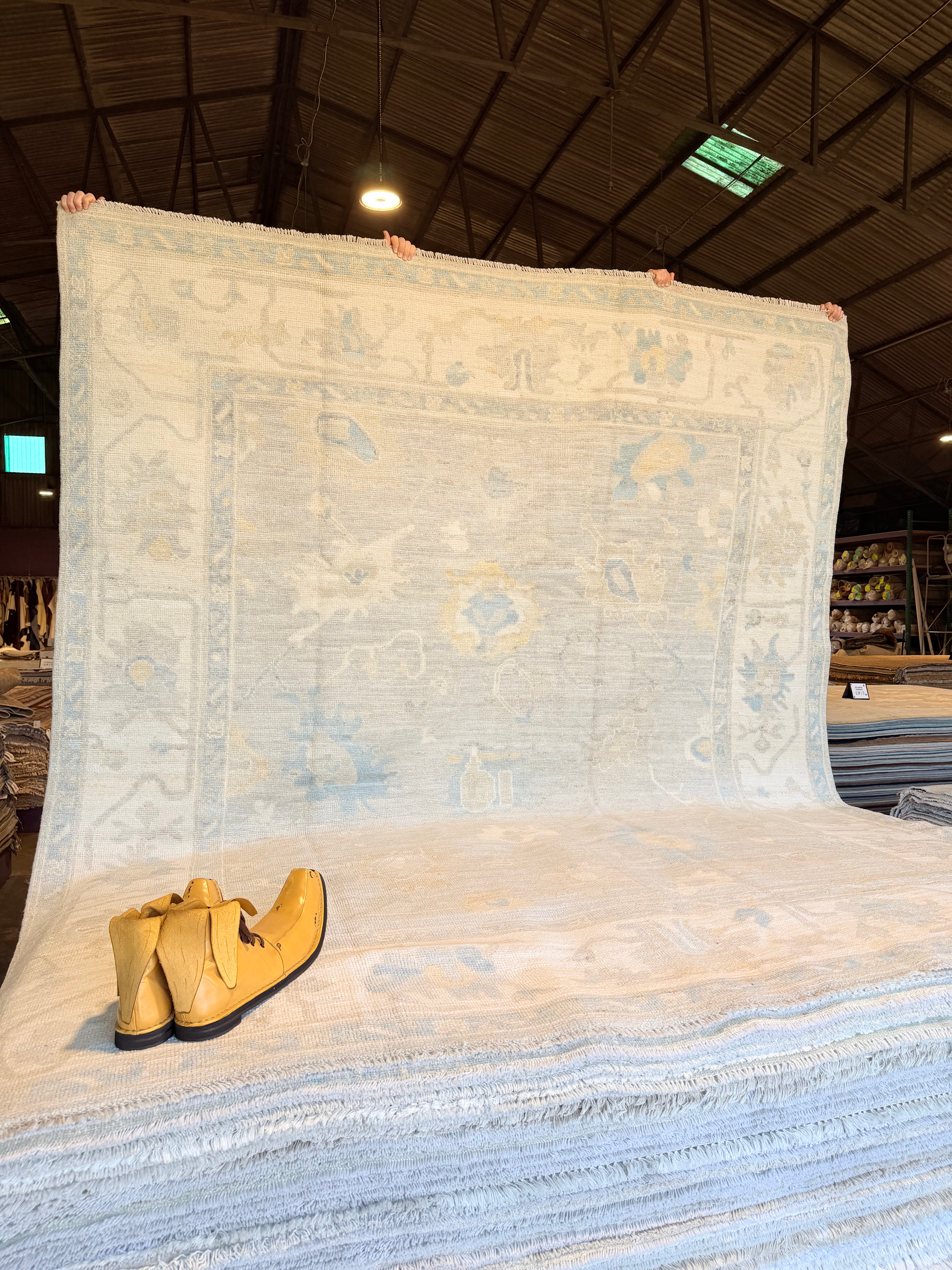 Gianna Wilson 8.2x9.8 Ivory and Blue Whitewashed Hand-Knotted Oushak