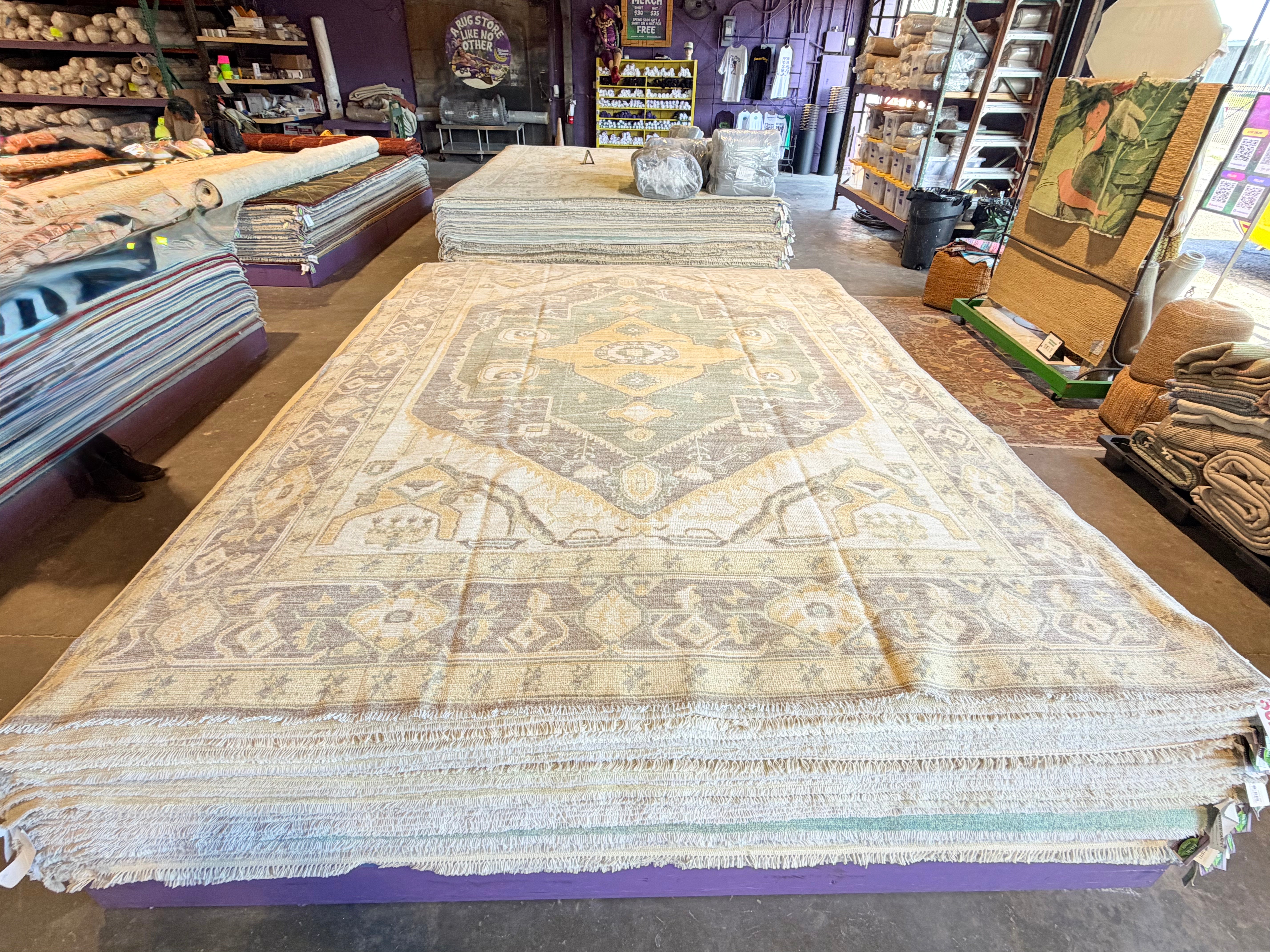 Carla Radke 8.6x12.2 Purple and Yellow Whitewashed Hand-Knotted Oushak