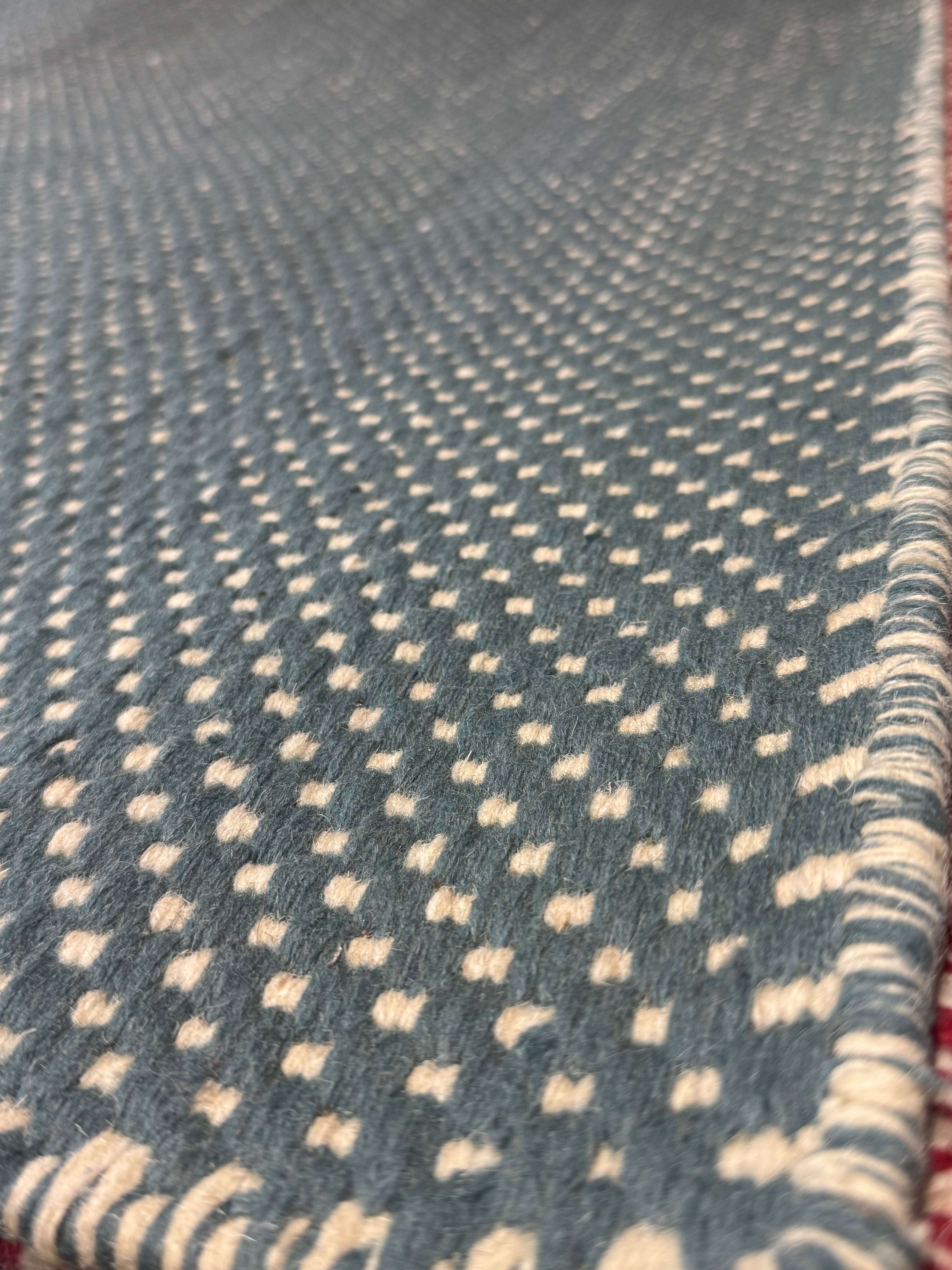 Drew 5x7.3 Handwoven Durrie Light Blue and Ivory