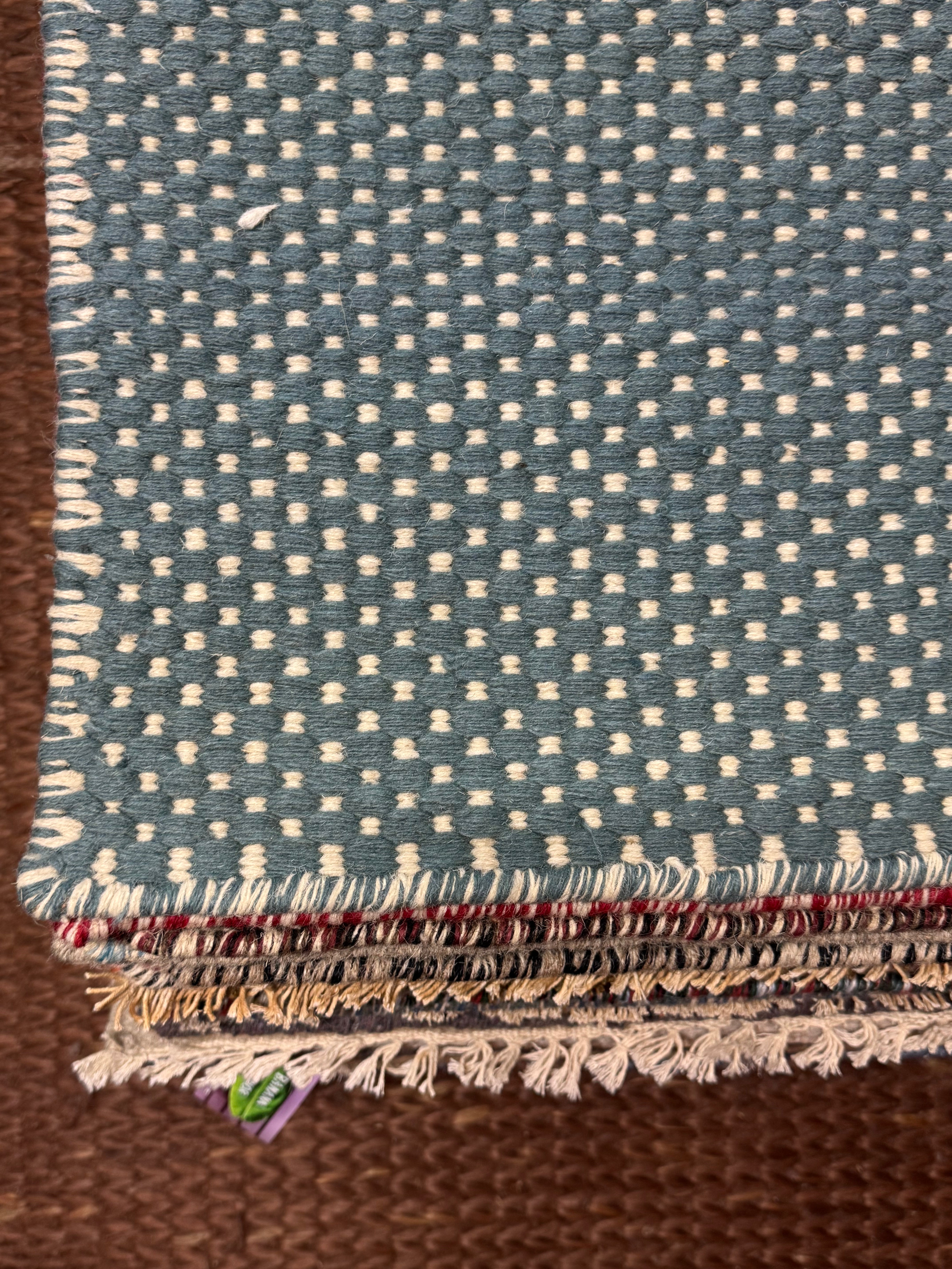 Drew 5x7.3 Handwoven Durrie Light Blue and Ivory