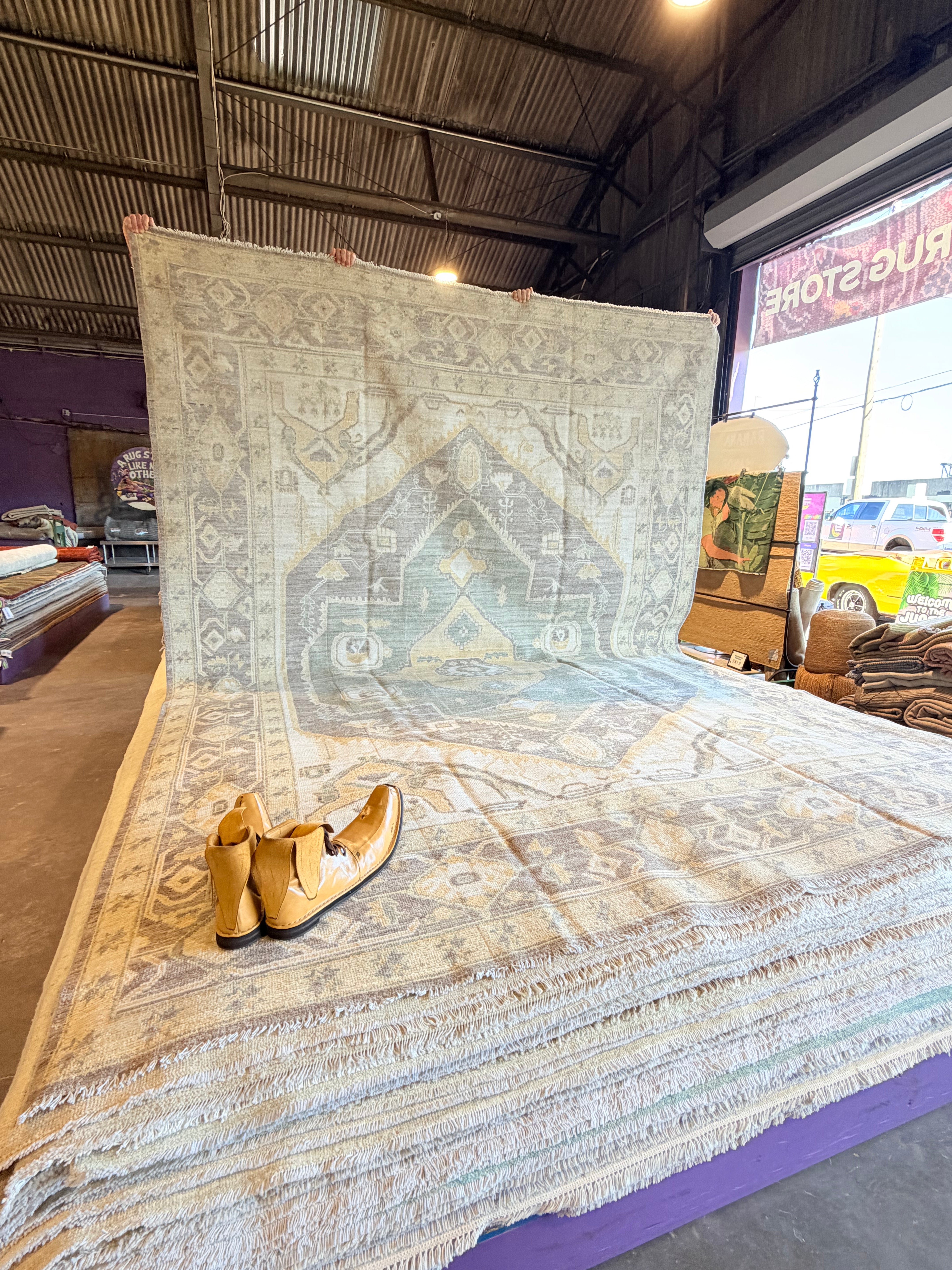 Carla Radke 8.6x12.2 Purple and Yellow Whitewashed Hand-Knotted Oushak