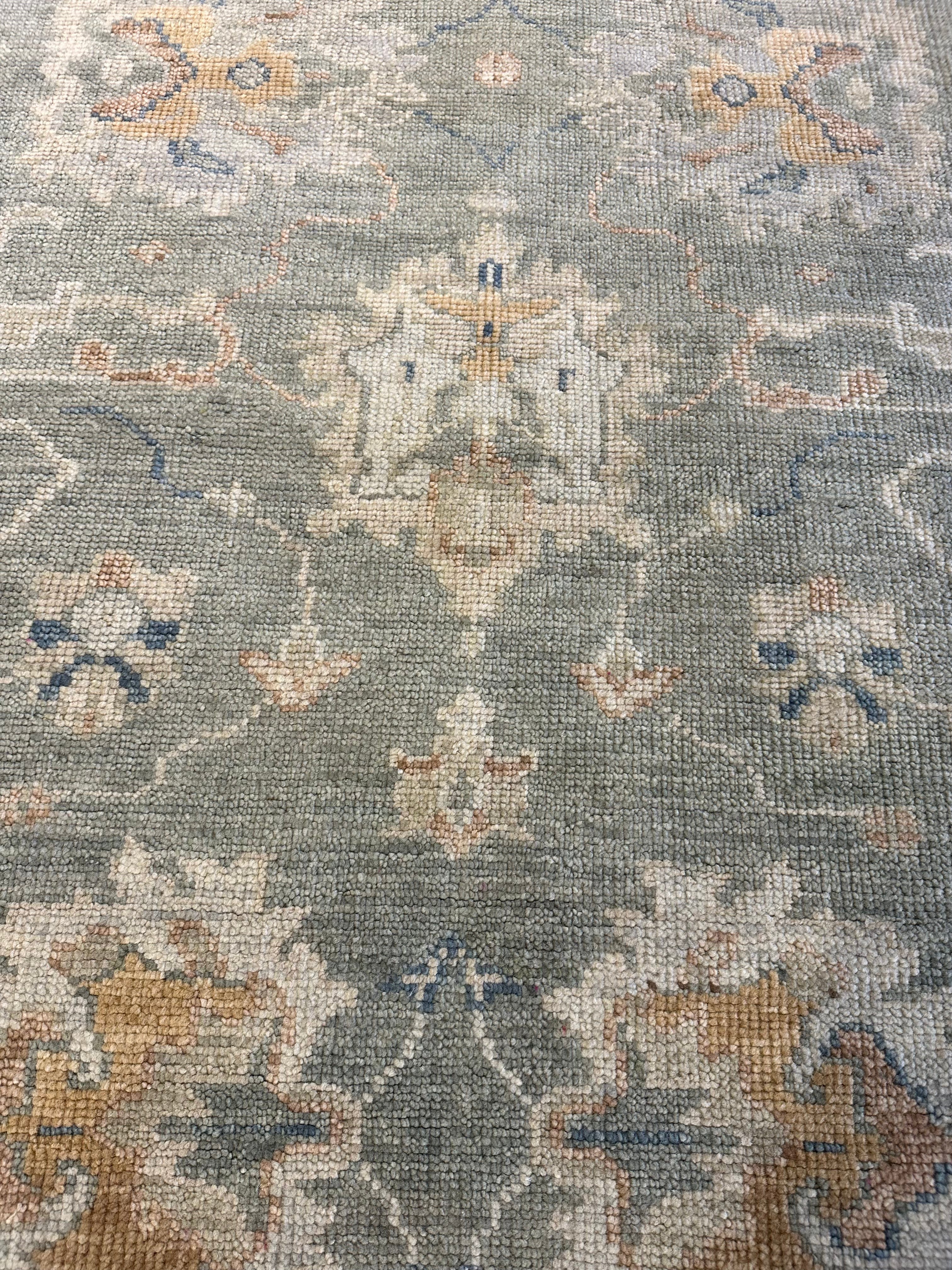 Ariel Ash 9x11.9 Light Green Hand-Knotted Oushak Rug