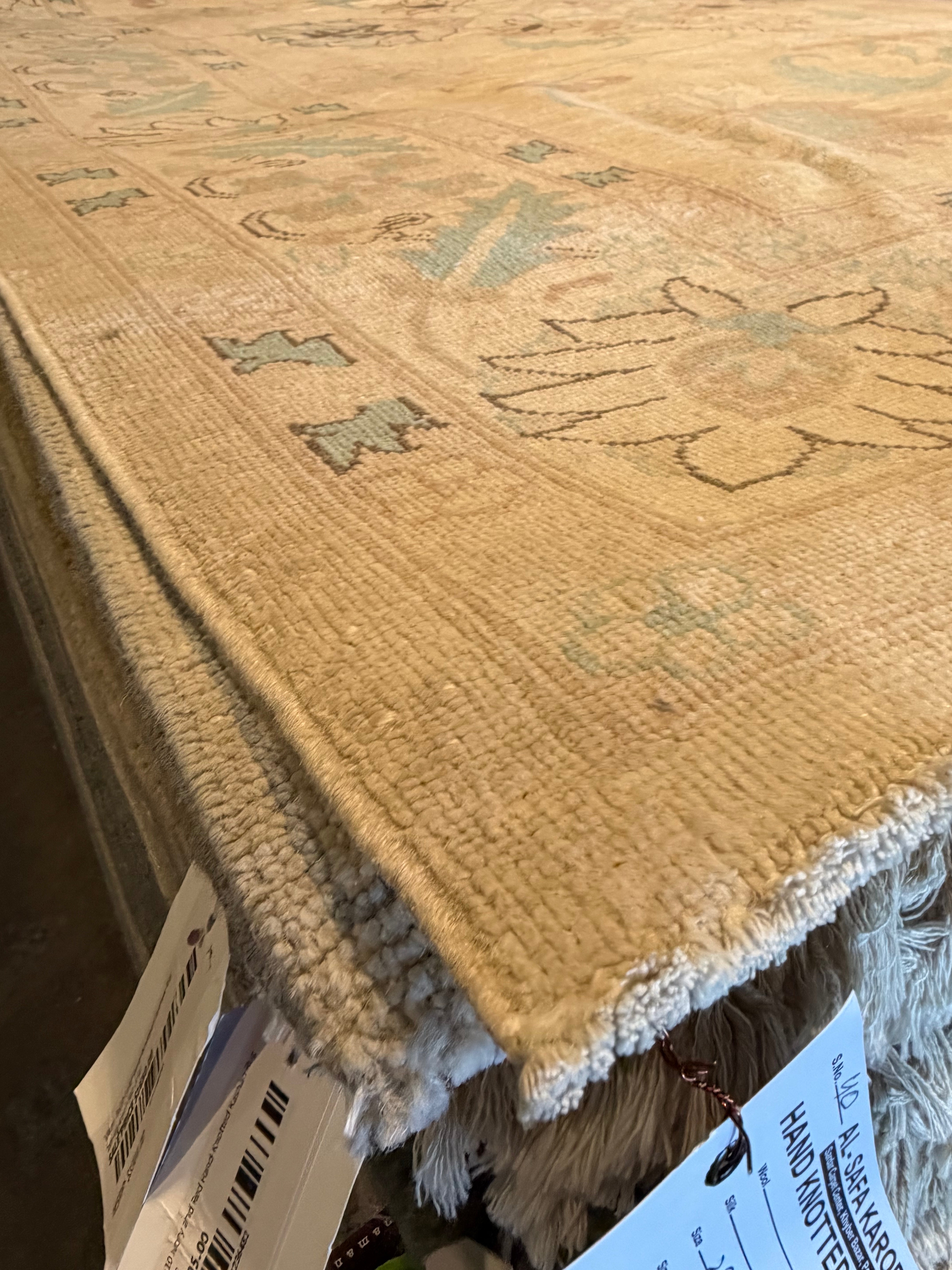 Stephanie McGee 7.2x9.8 Beige and Blue Whitewashed Hand-Knotted Oushak