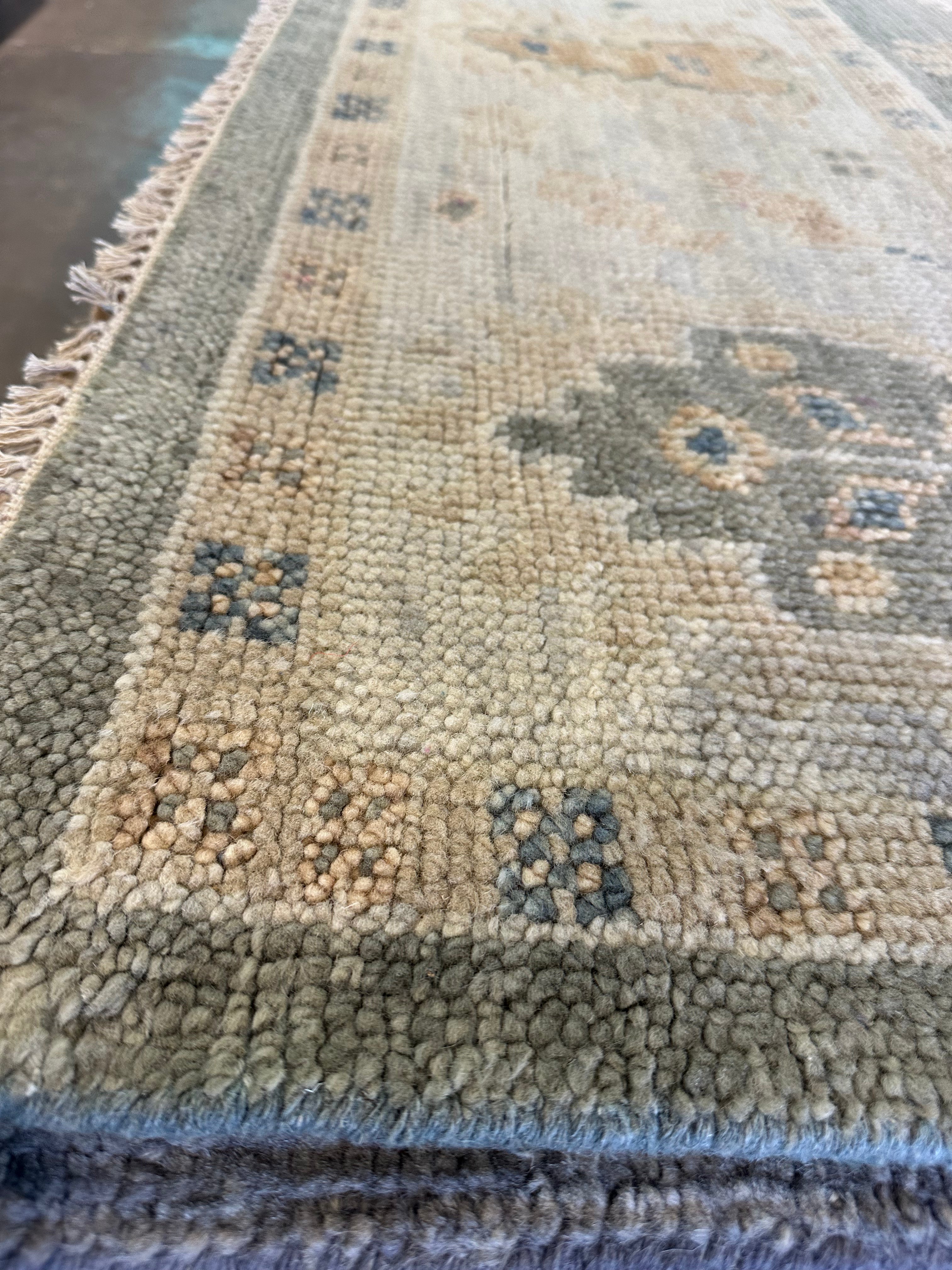 Ariel Ash 9x11.9 Light Green Hand-Knotted Oushak Rug