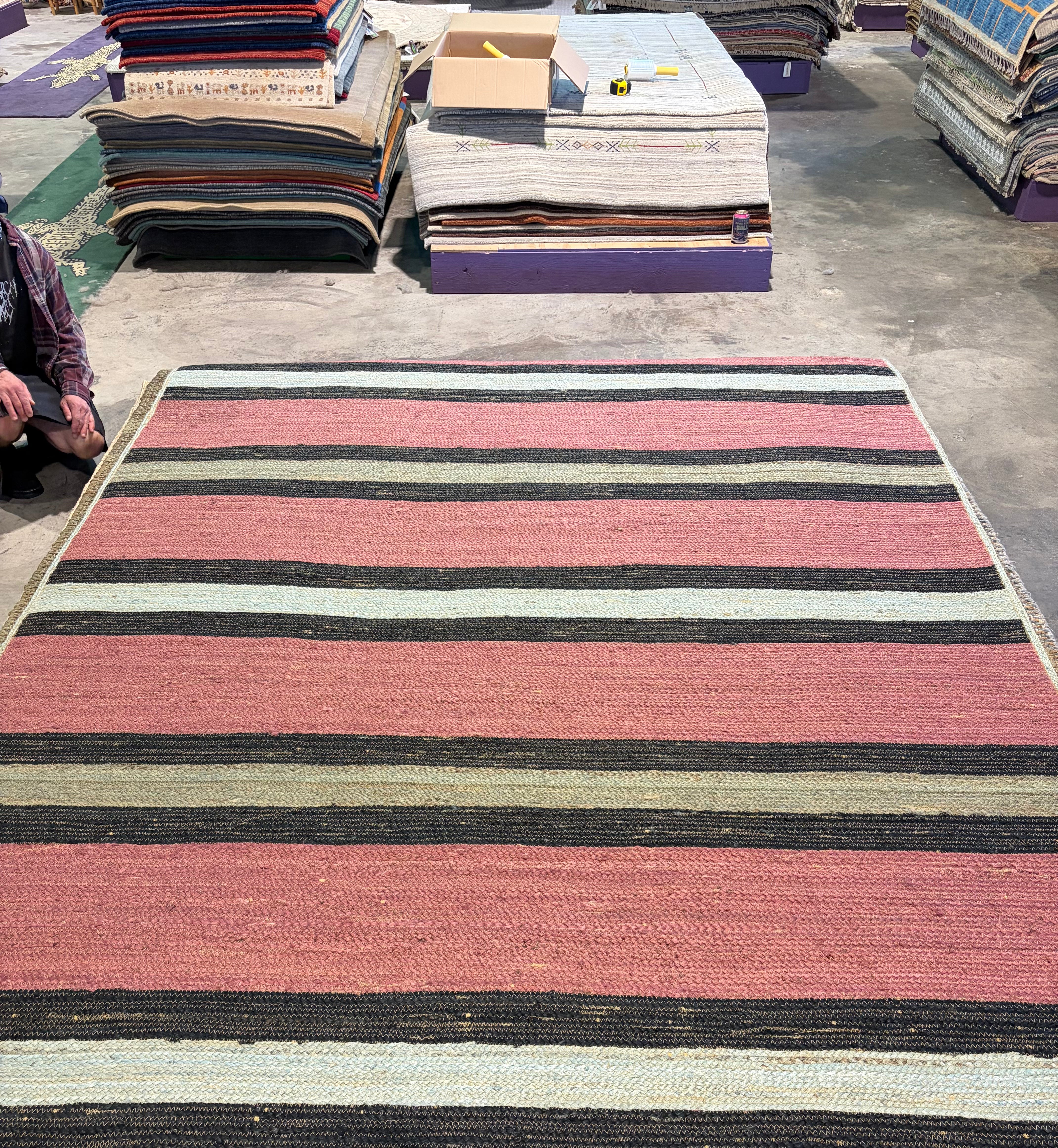 Burton Mercer 8x10 Handwoven Jute Striped Jute Rug