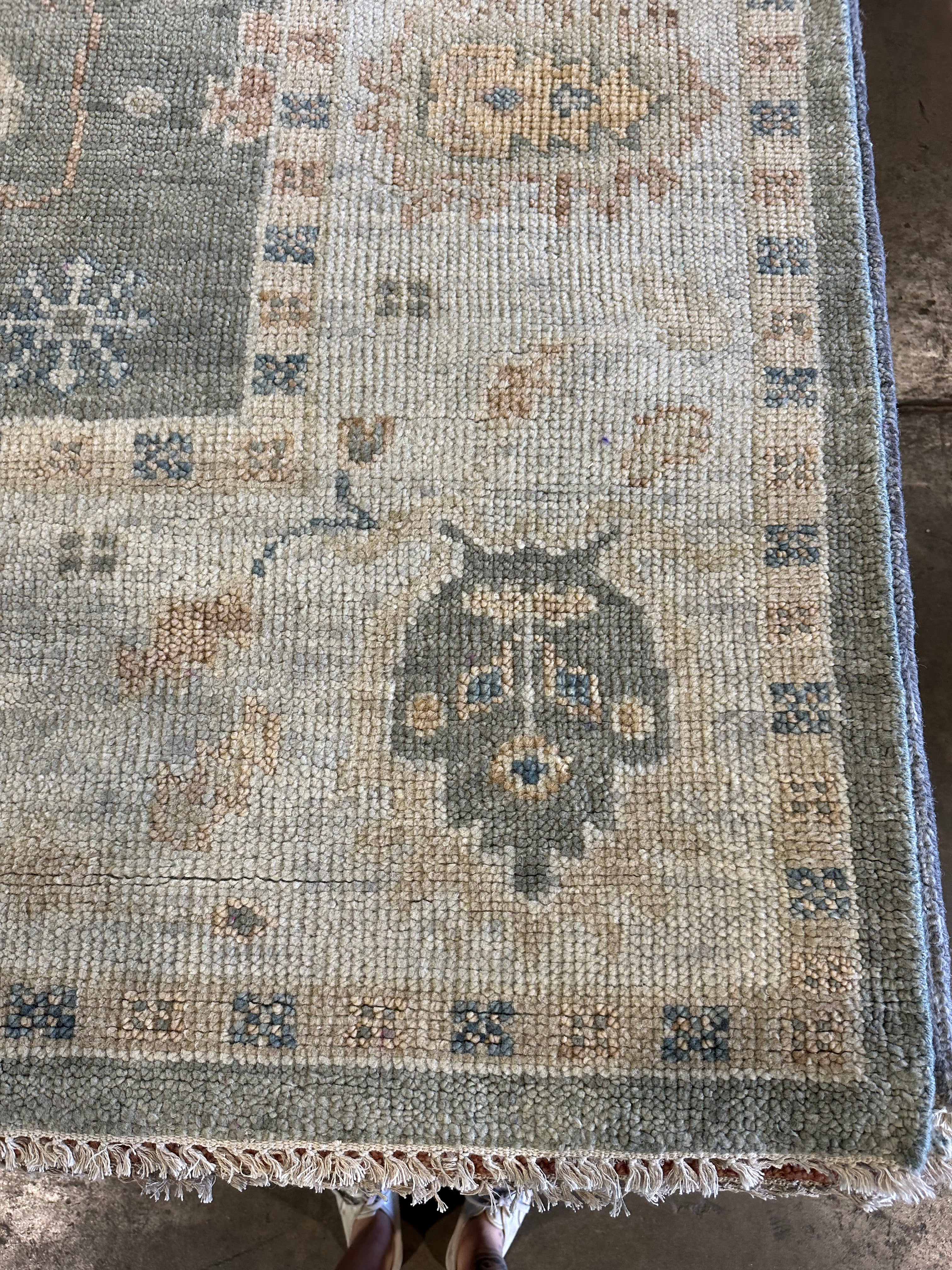 Ariel Ash 9x11.9 Light Green Hand-Knotted Oushak Rug